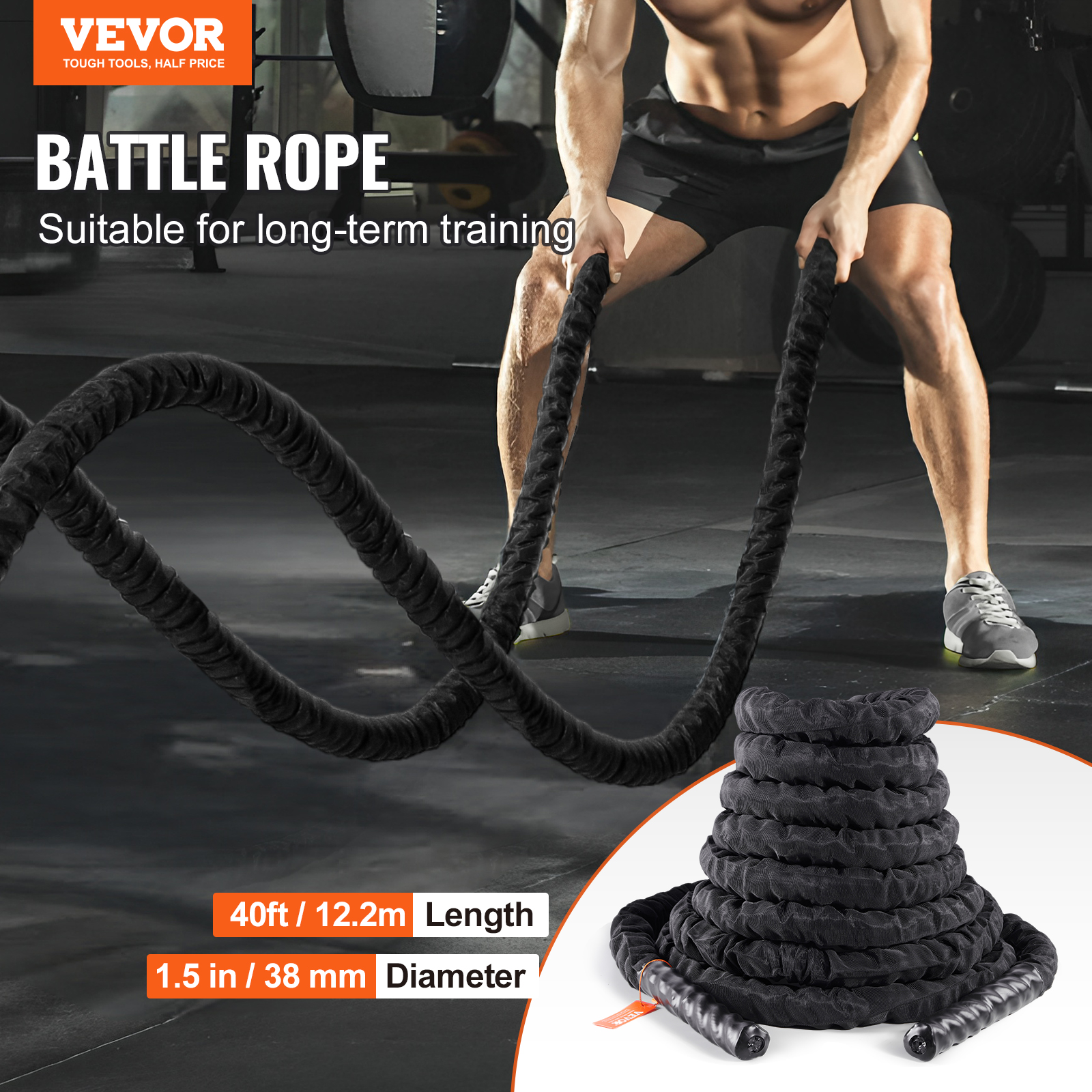 VEVOR Battle Rope 1.5" 40/30 Ft Gym Workout Strength Training Exercise Fitness - Imagen 4 de 50