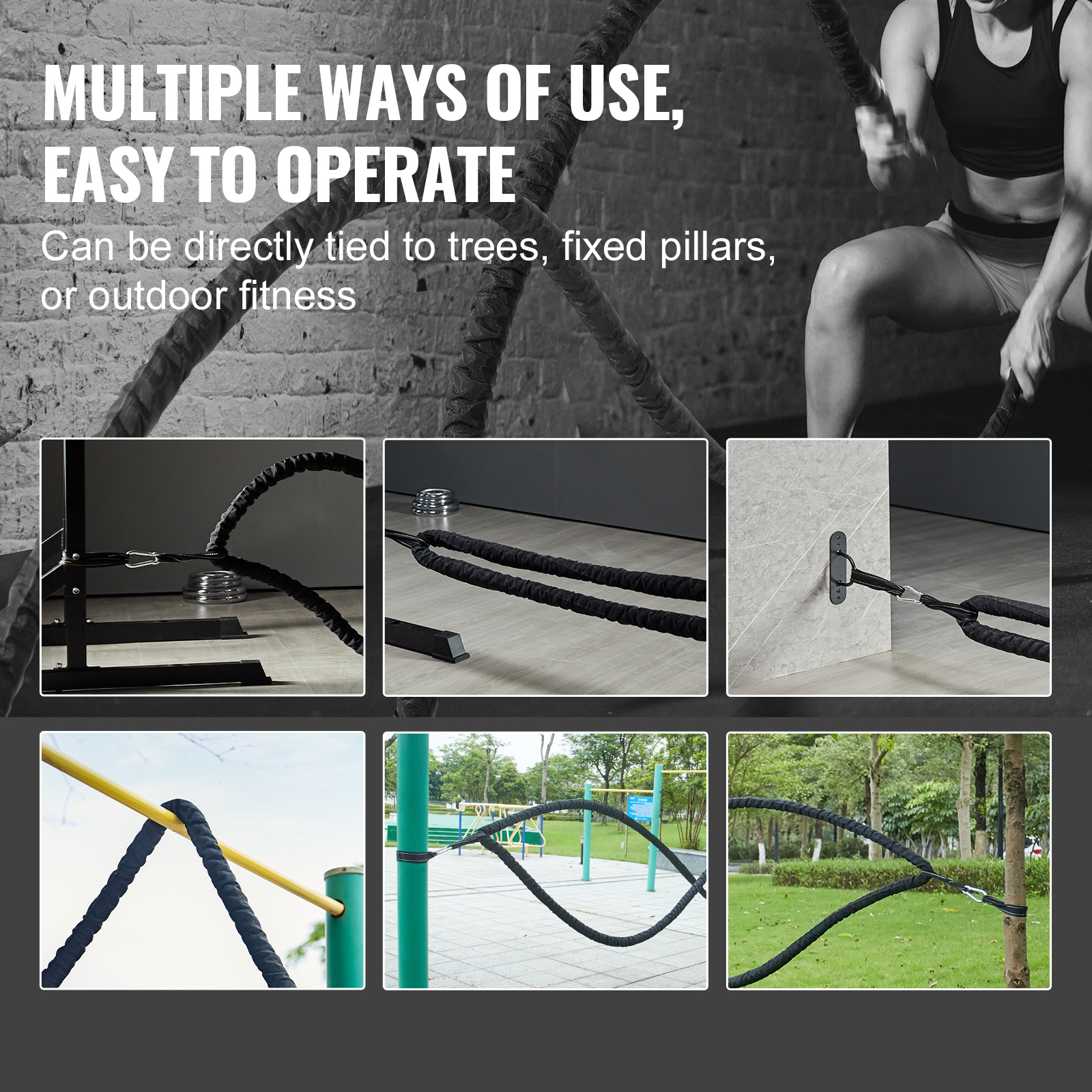 VEVOR Battle Rope 1.5" 40/30 Ft Gym Workout Strength Training Exercise Fitness - Imagen 7 de 50