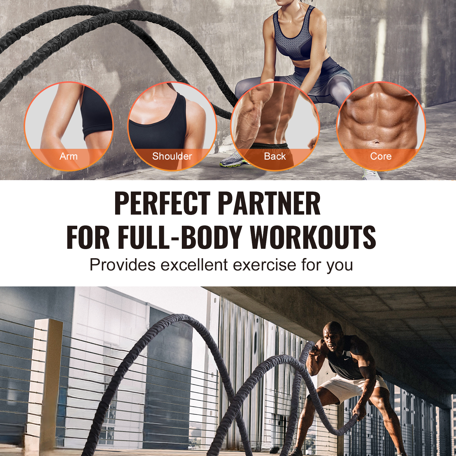 VEVOR Battle Rope 1.5" 40/30 Ft Gym Workout Strength Training Exercise Fitness - Imagen 8 de 50