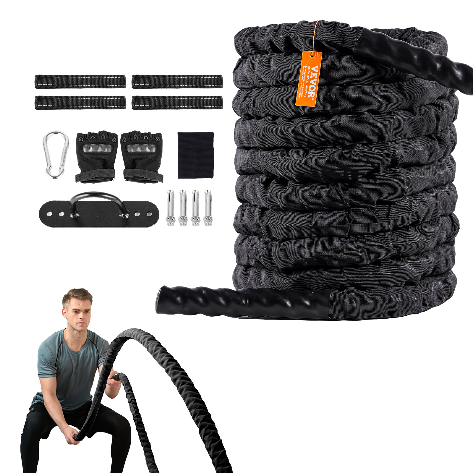 VEVOR Battle Rope 1.5" 40/30 Ft Gym Workout Strength Training Exercise Fitness - Imagen 3 de 50