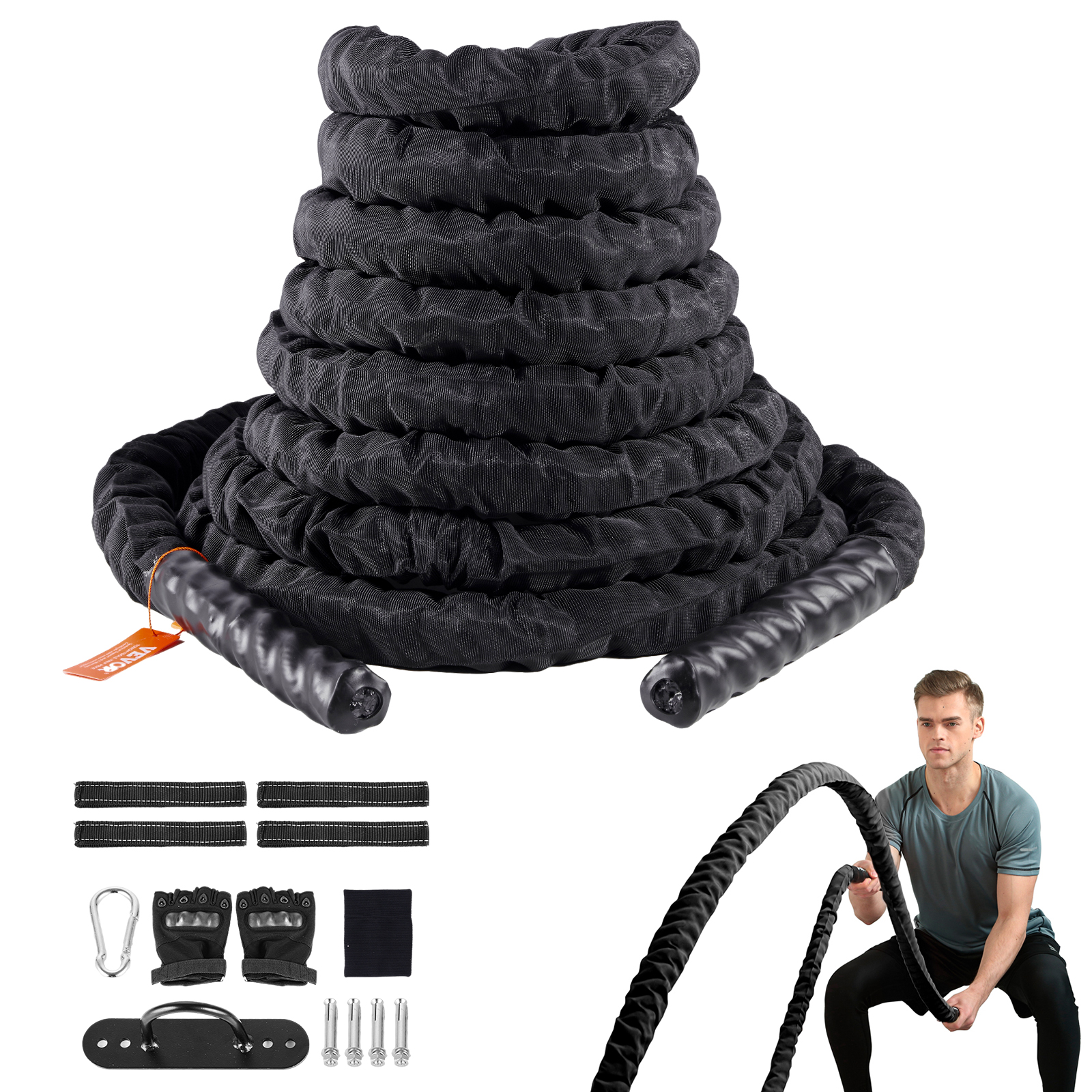 VEVOR Battle Rope 1.5" 40/30 Ft Gym Workout Strength Training Exercise Fitness - Imagen 11 de 50