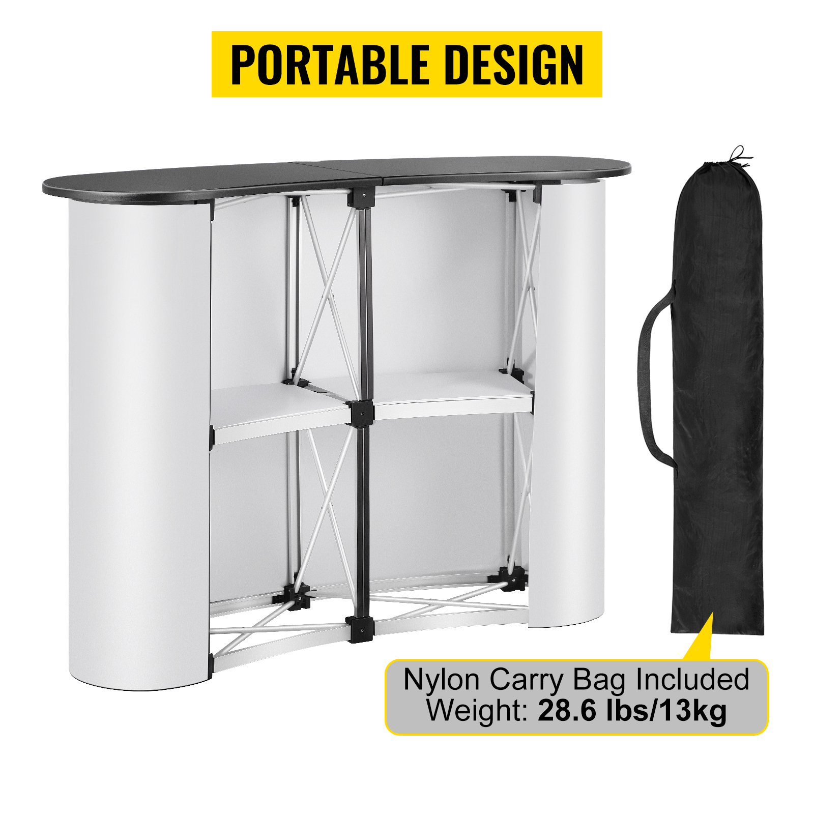 Portable Tradeshow Podium Table Pop Up Podium Counter Table Stand with 2 Storage Rack Promotion Retail Exhibition Trade Show Display 52 x 16 x 35 