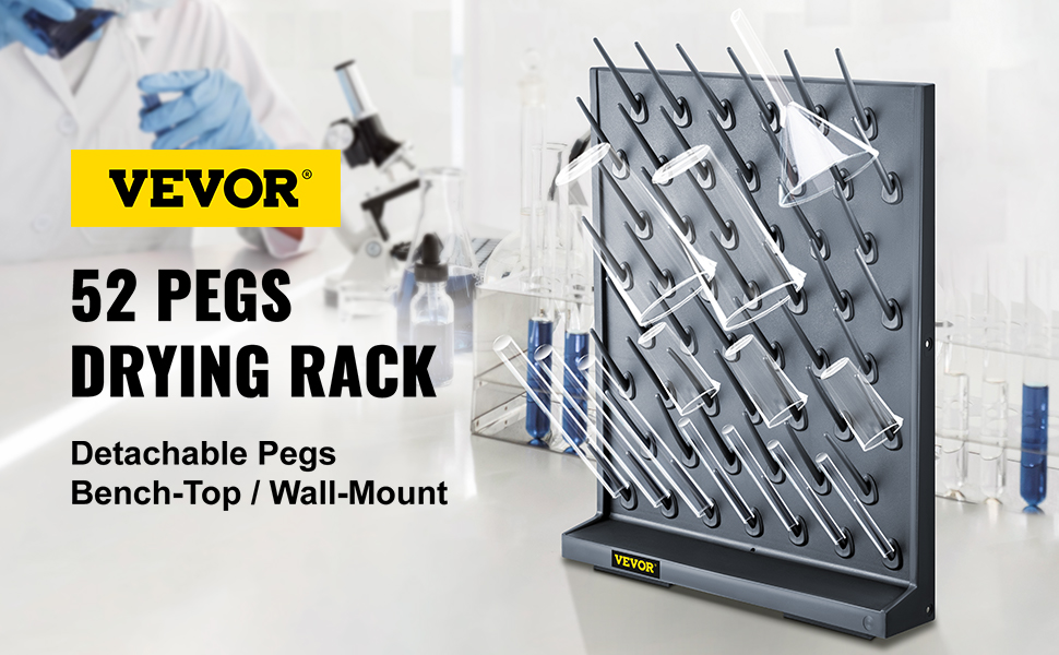 52 Pegs 2Pcs 27/52 Pegs Drying Rack Laboratory Glassware Drying Rack Wall Mount and Desk Stand Detachable Lab Drying Draining Rack 