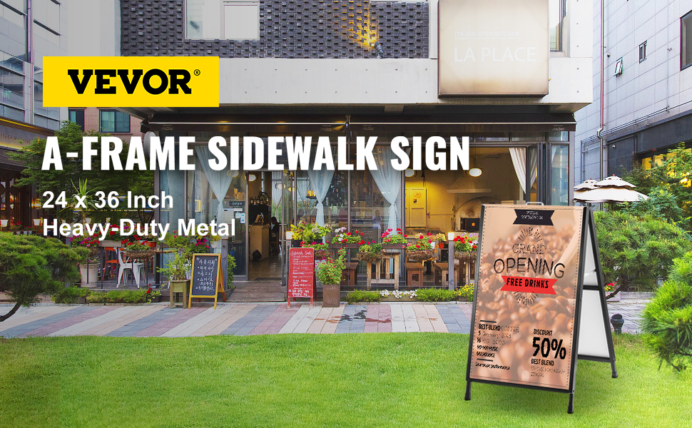 VEVOR 24x36 Inch A-Frame Sidewalk Sign Steel Metal Double-Sided Outdoor Advertising Display Board for Restaurant Shopping Center