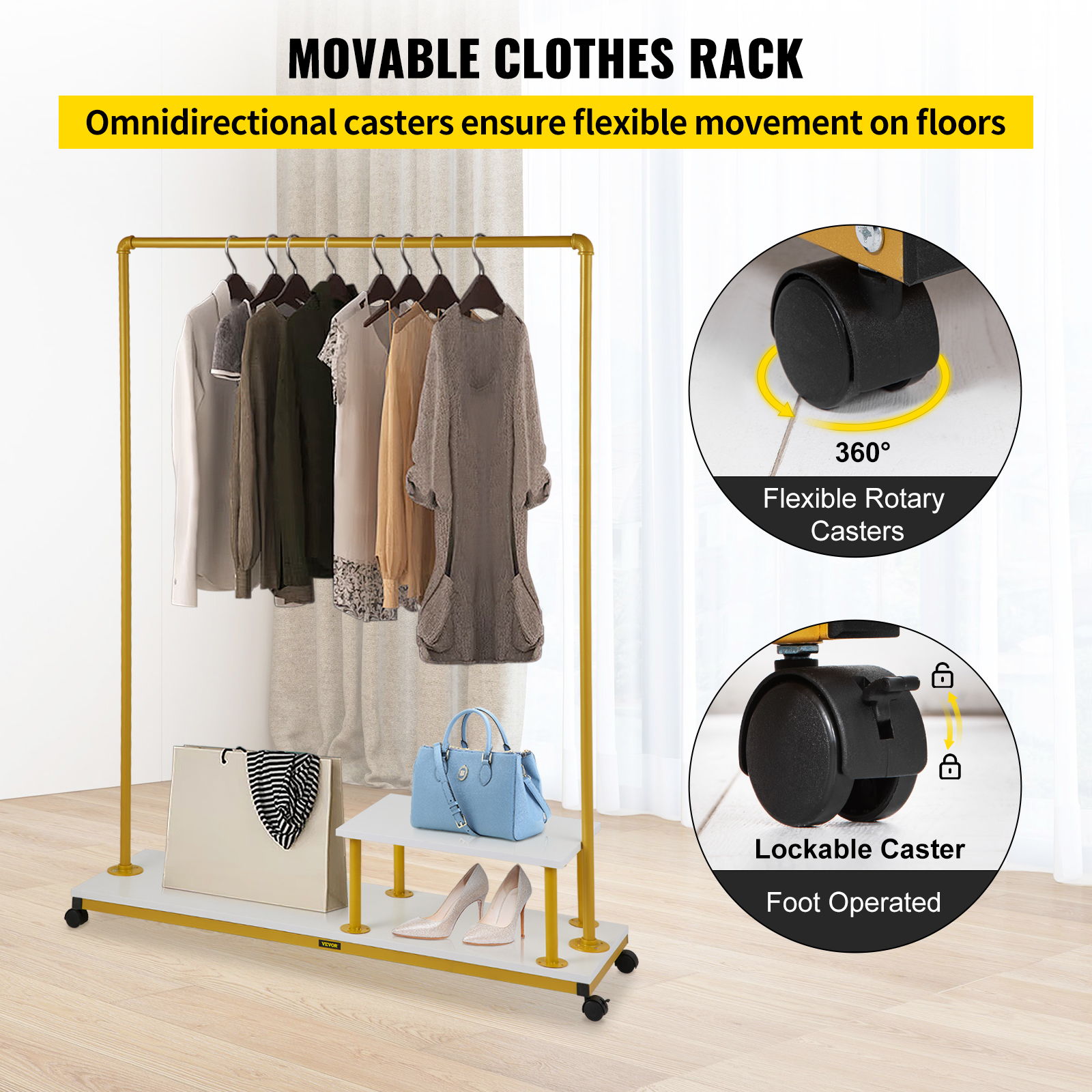 VEVOR Garment Rack Clothes Rack Heavy Duty Rolling Clothes Organizer w/ Wheels