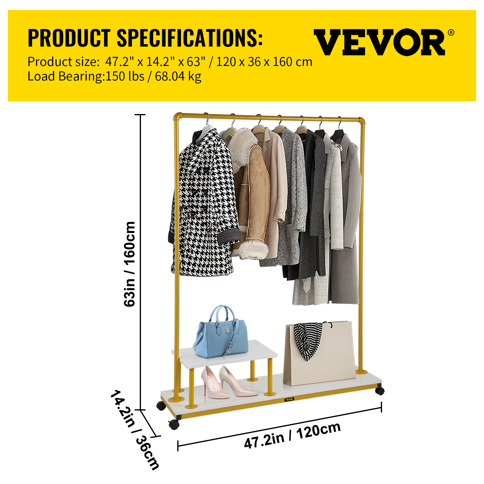 VEVOR Garment Rack Clothes Rack Heavy Duty Rolling Clothes Organizer w/ Wheels