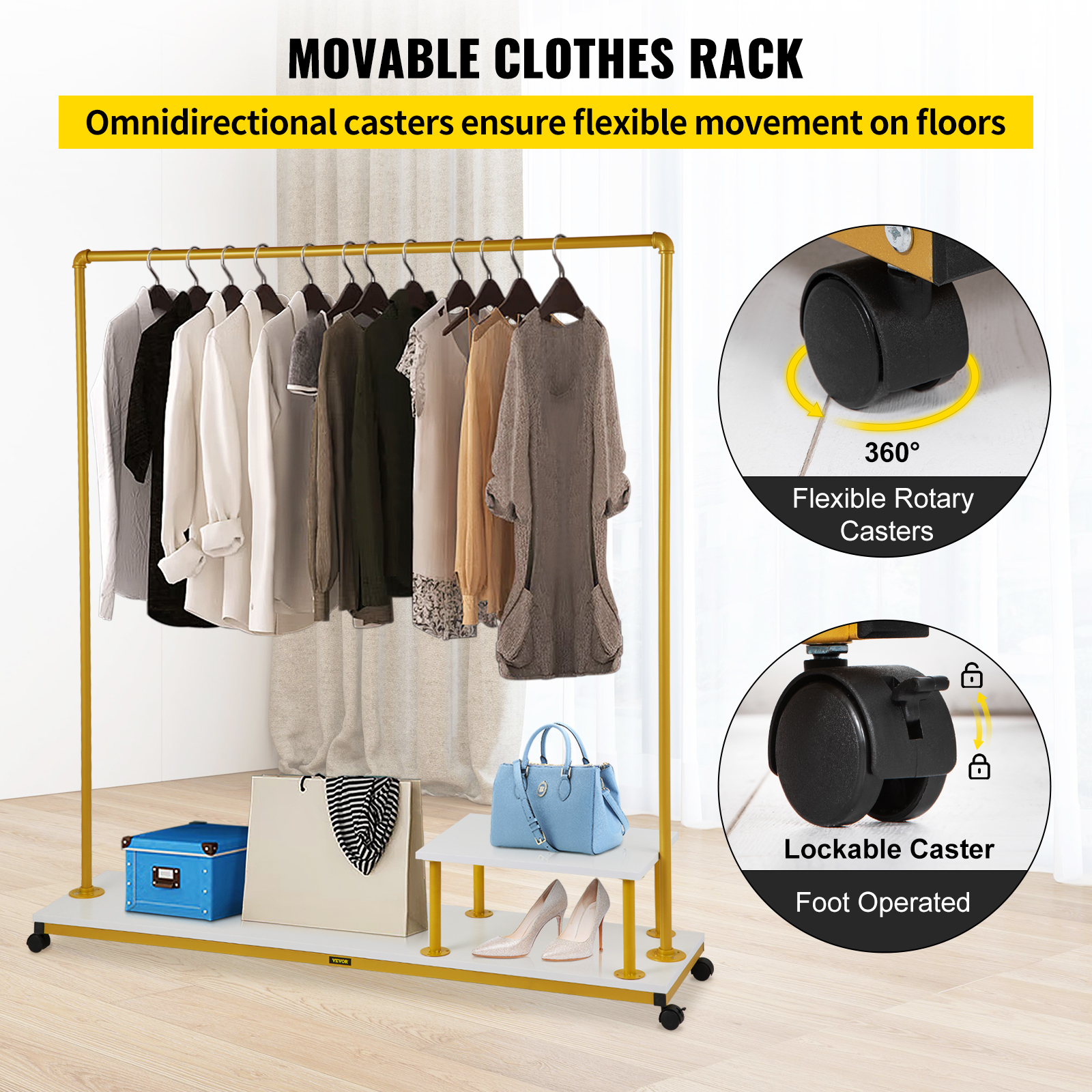 VEVOR Garment Rack Clothes Rack Heavy Duty Rolling Clothes Organizer w/ Wheels