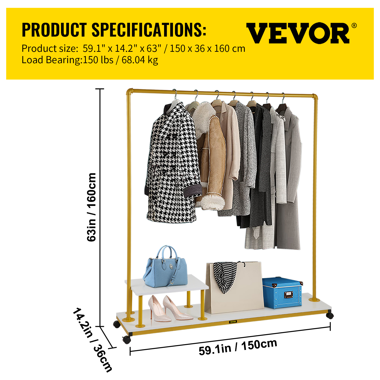 VEVOR Garment Rack Clothes Rack Heavy Duty Rolling Clothes Organizer w/ Wheels