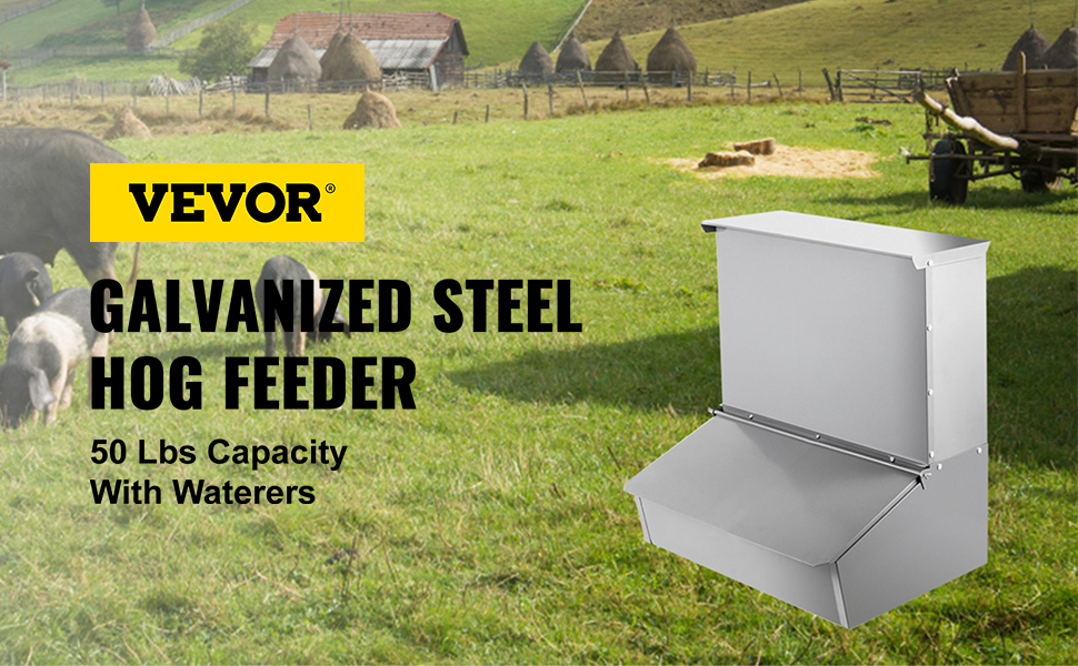 VEVOR Hog Feeder - 3.7 Bushel Capacity, Double Door, Heavy Duty Steel Piglets Trough, Multipurpose Creep Feeder, Outdoor Livestock Farm Accessory For Feeding Up To 8 Hogs