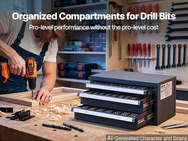 thumbnail image 2 of 3-Drawer Drill Bit Dispenser Organizer – 1mm To 13mm, 29 Compartments, Stackable, Gray/Orange 2 of 3
