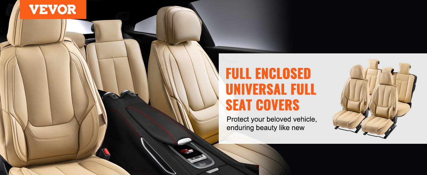 BDK Complete Car Interior Set: Solid Beige/Tan Seat Covers + Front & Rear Carpet Floor Mats
