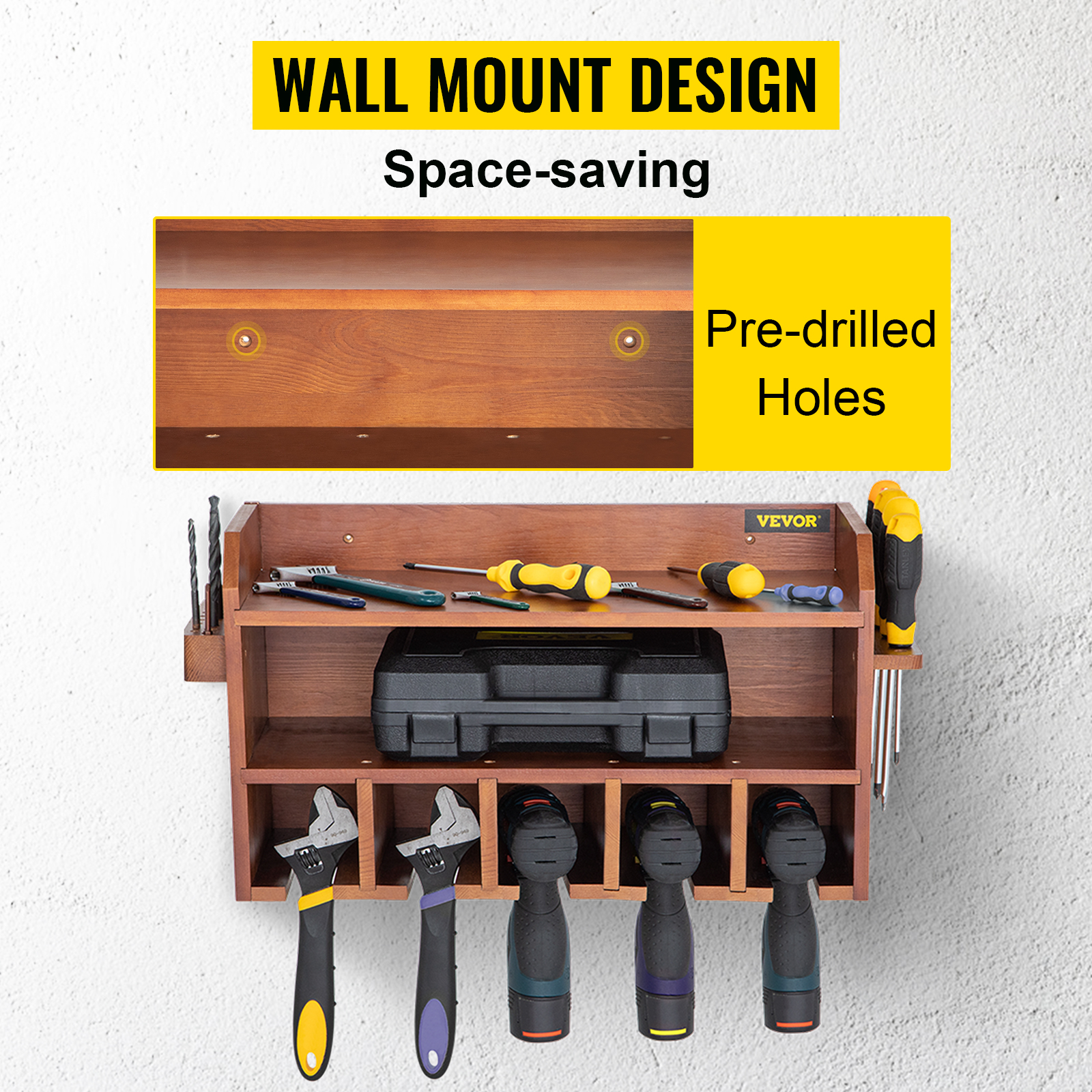 Navaris Soporte para taladro para tablero de clavijas o pared, organizador  de herramientas, accesorios de almacenamiento, estante de montaje en pared