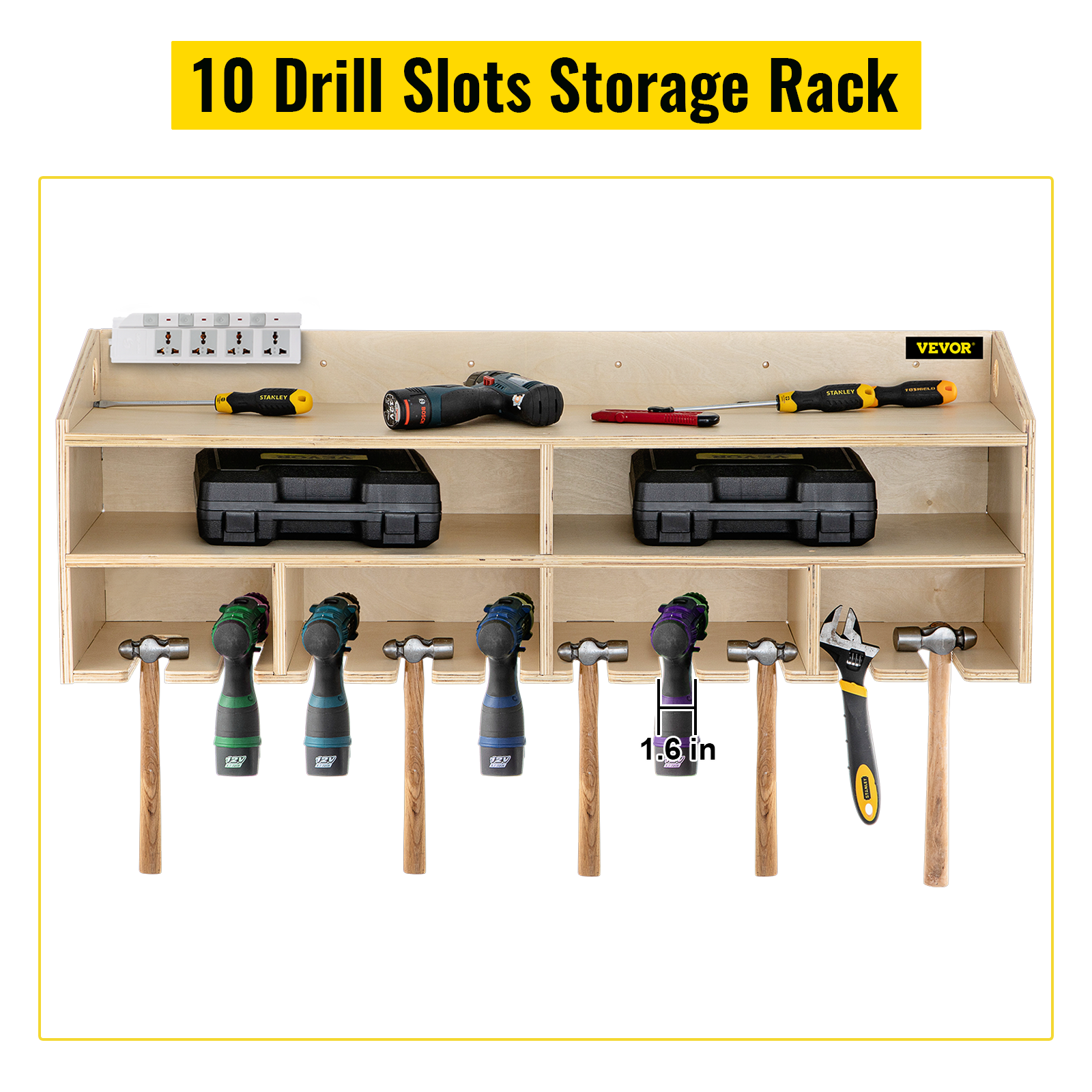 Organizador de herramientas eléctricas, soporte para taladro de montaje en  pared, 10 ranuras para colgar, estación de carga de taladro, almacenamiento