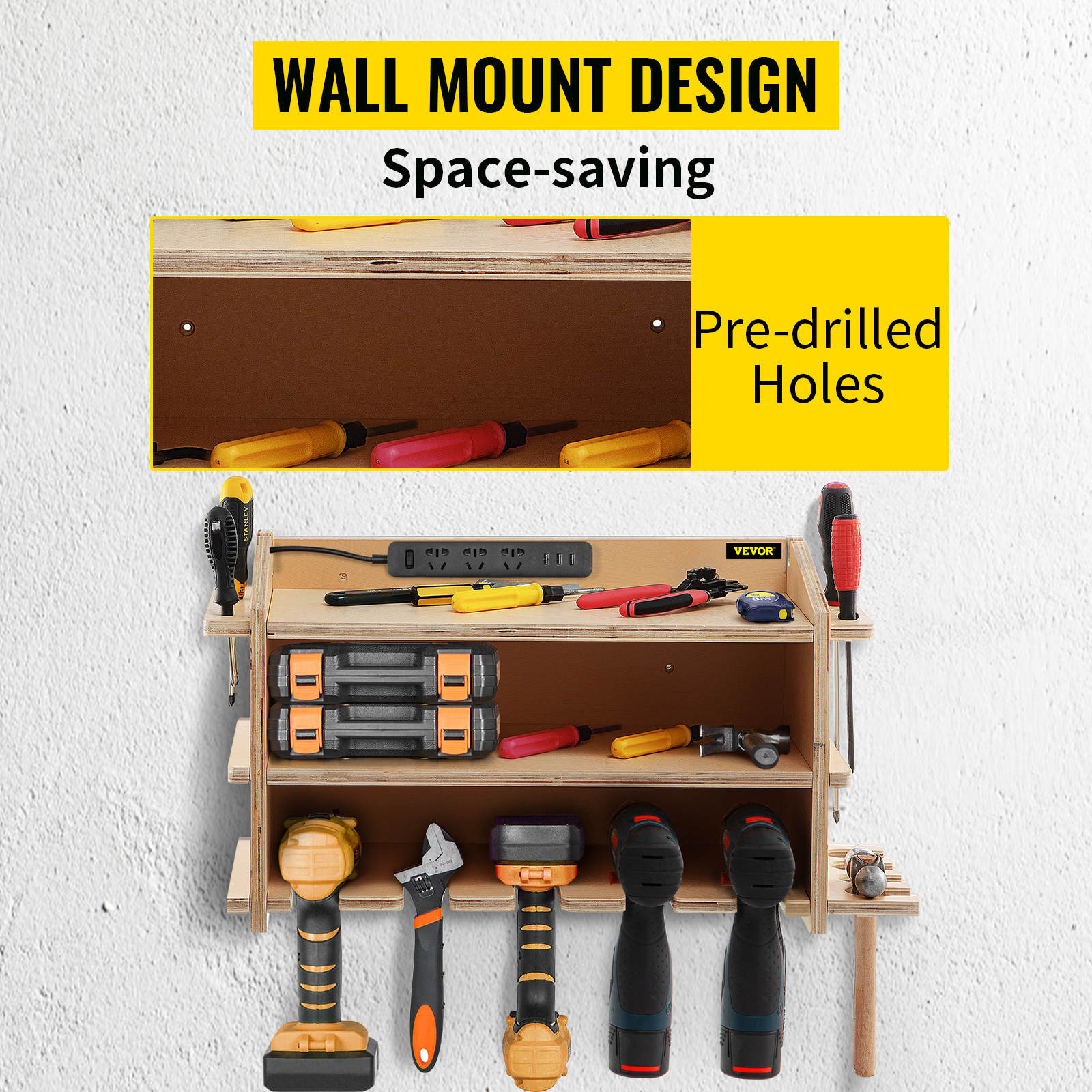 Organizador de destornilladores, soporte de martillo y alicates,  organizador de herramientas manuales de taller de montaje en pared y  almacenamiento