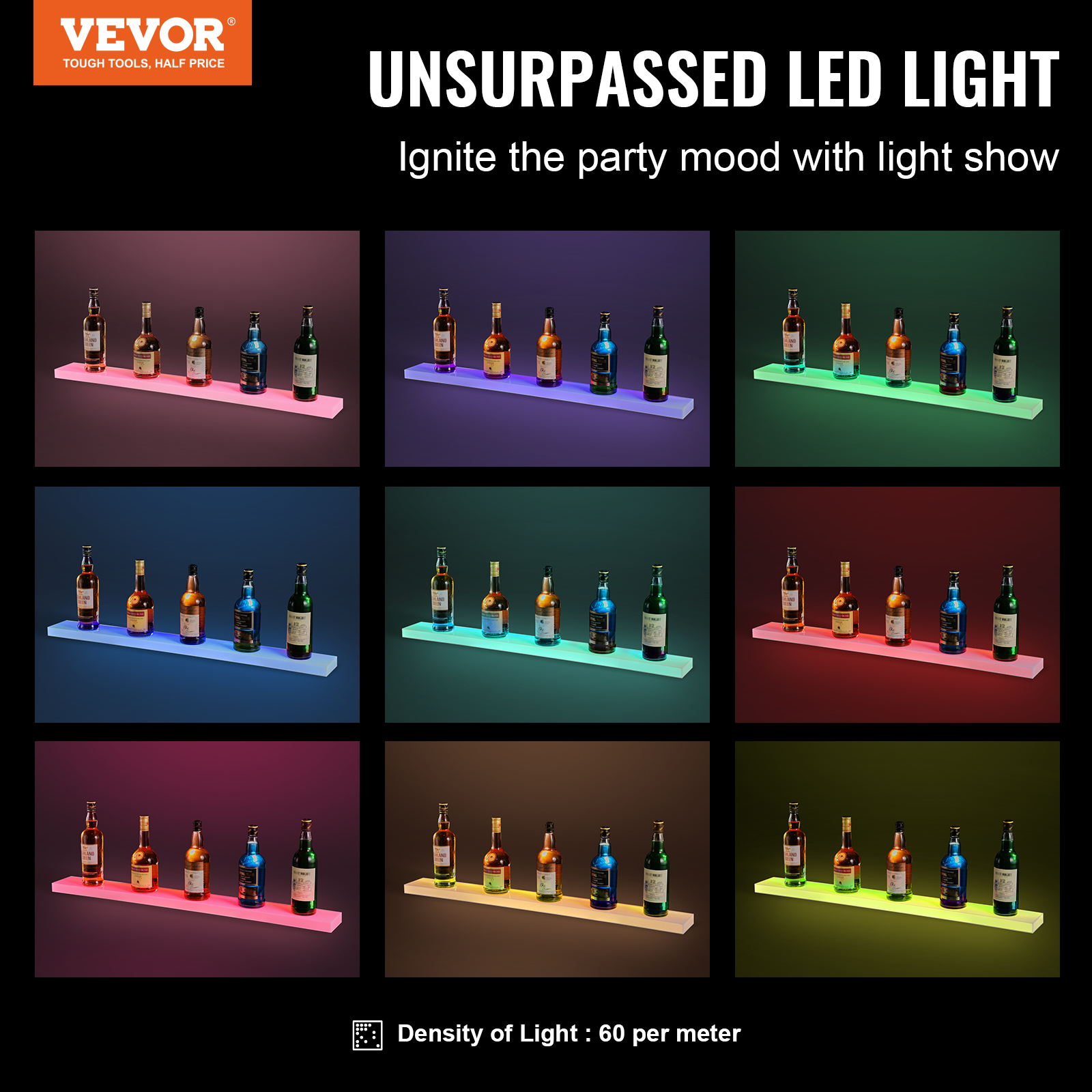 16/48/72"1-4 Steps LED Lighted Liquor Bottle Display Bar Shelf App Control - Picture 28 of 134