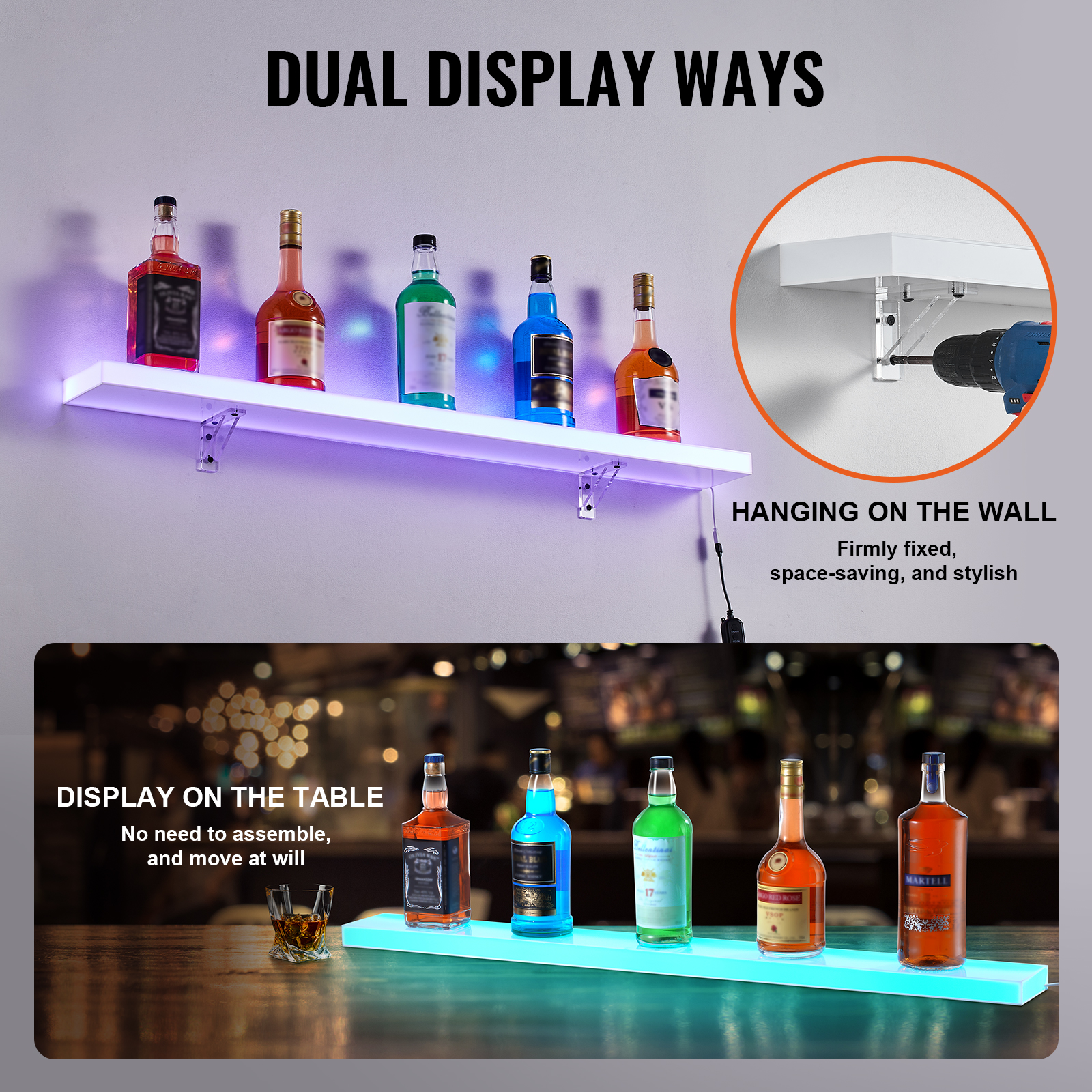 16/48/72"1-4 Steps LED Lighted Liquor Bottle Display Bar Shelf App Control - Picture 31 of 134