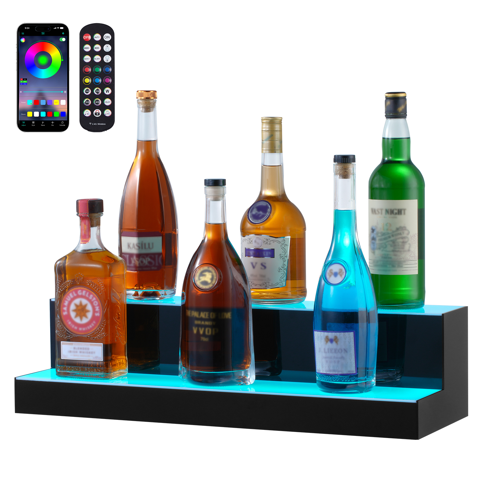 16/48/72"1-4 Steps LED Lighted Liquor Bottle Display Bar Shelf App Control - Picture 87 of 134