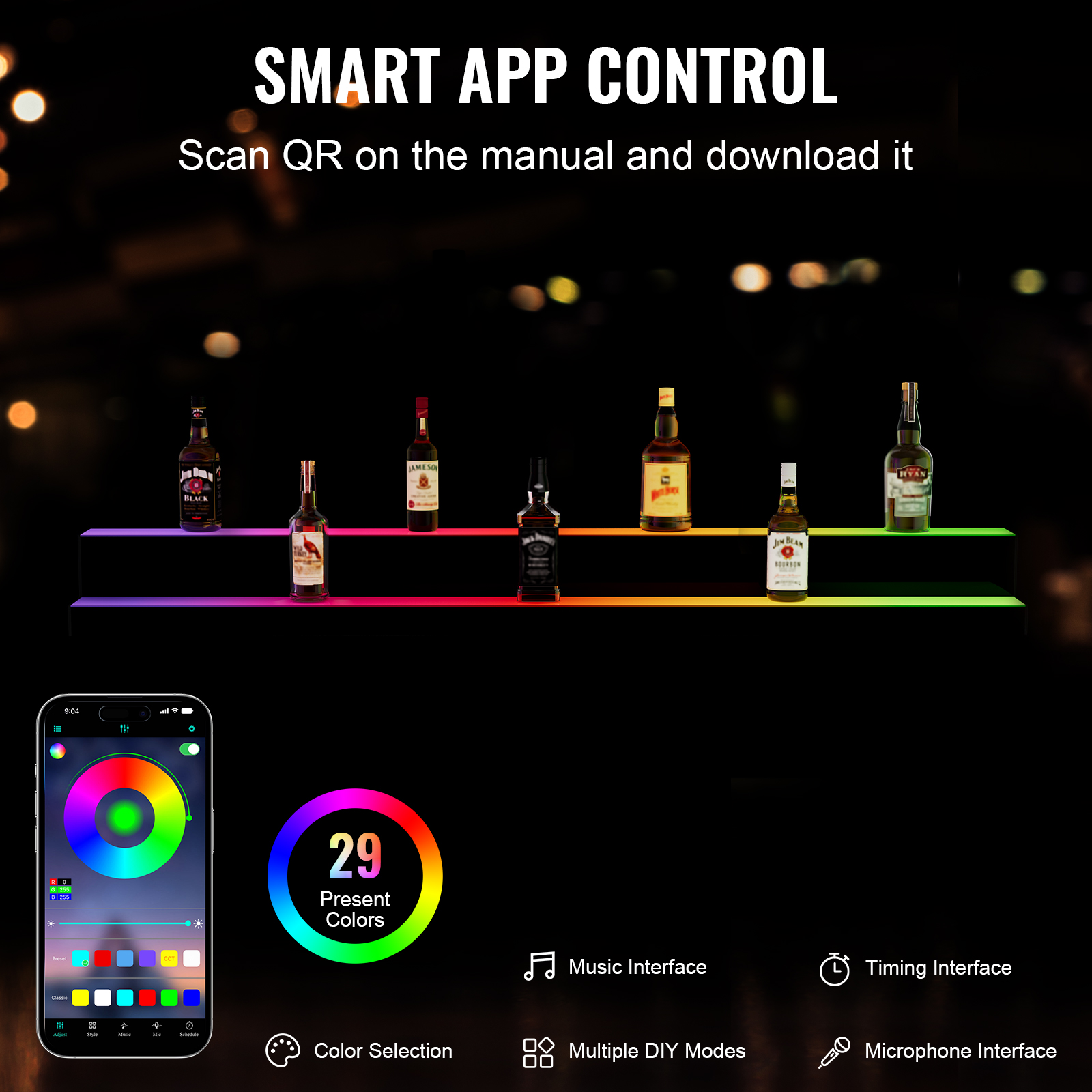 16/48/72"1-4 Steps LED Lighted Liquor Bottle Display Bar Shelf App Control - Picture 77 of 134