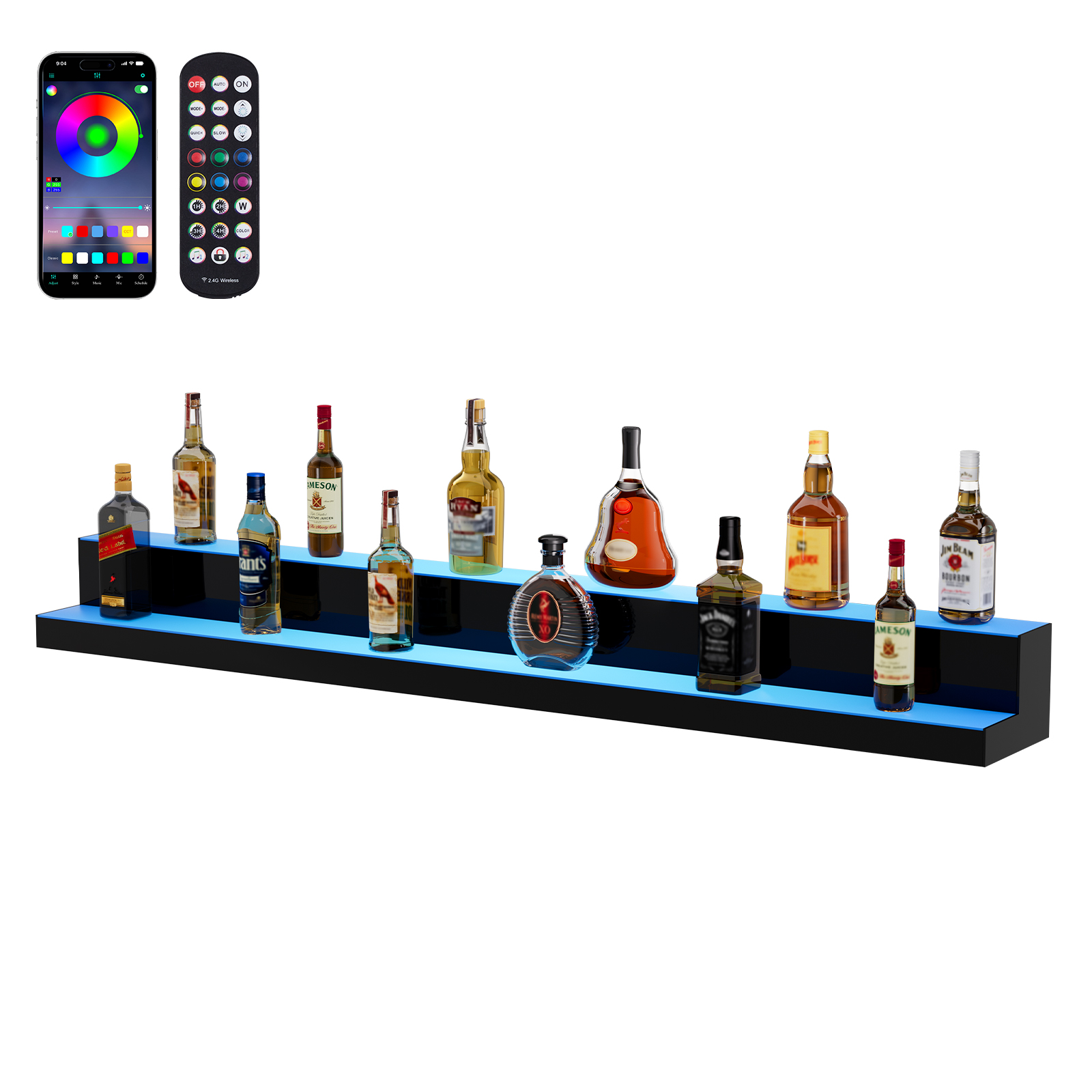 16/48/72"1-4 Steps LED Lighted Liquor Bottle Display Bar Shelf App Control - Picture 75 of 134