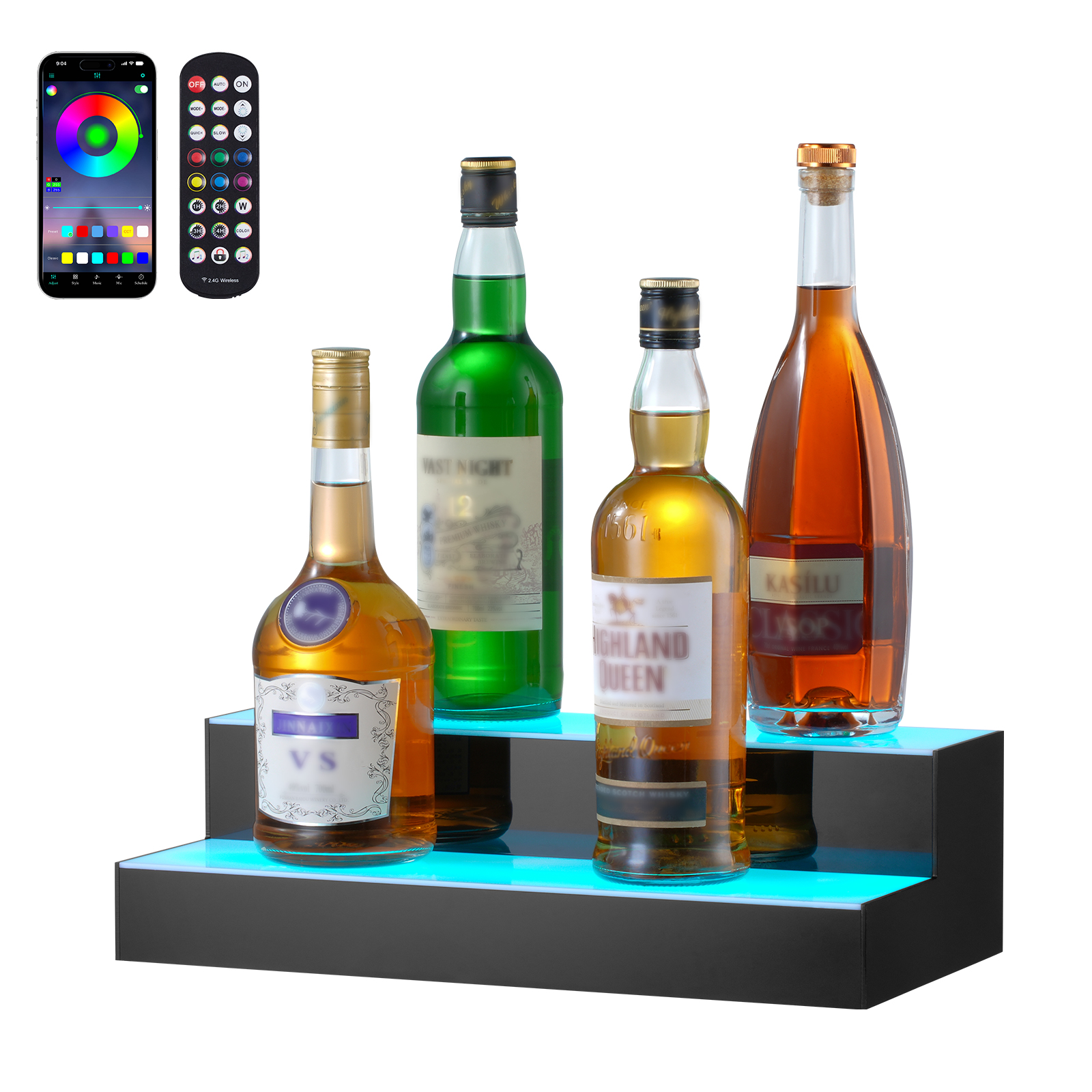 16/48/72"1-4 Steps LED Lighted Liquor Bottle Display Bar Shelf App Control - Picture 63 of 134