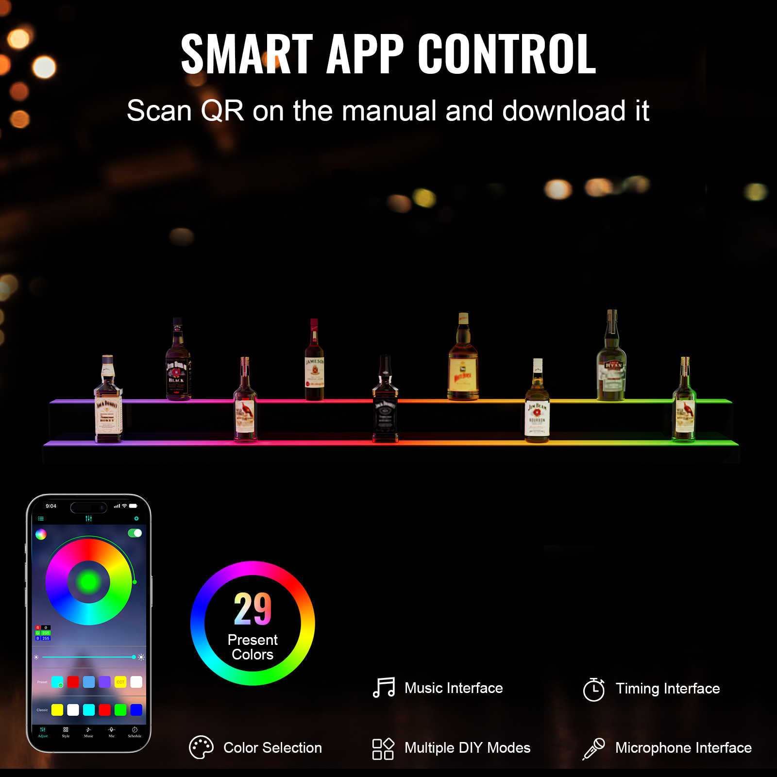 16/48/72"1-4 Steps LED Lighted Liquor Bottle Display Bar Shelf App Control - Picture 113 of 134