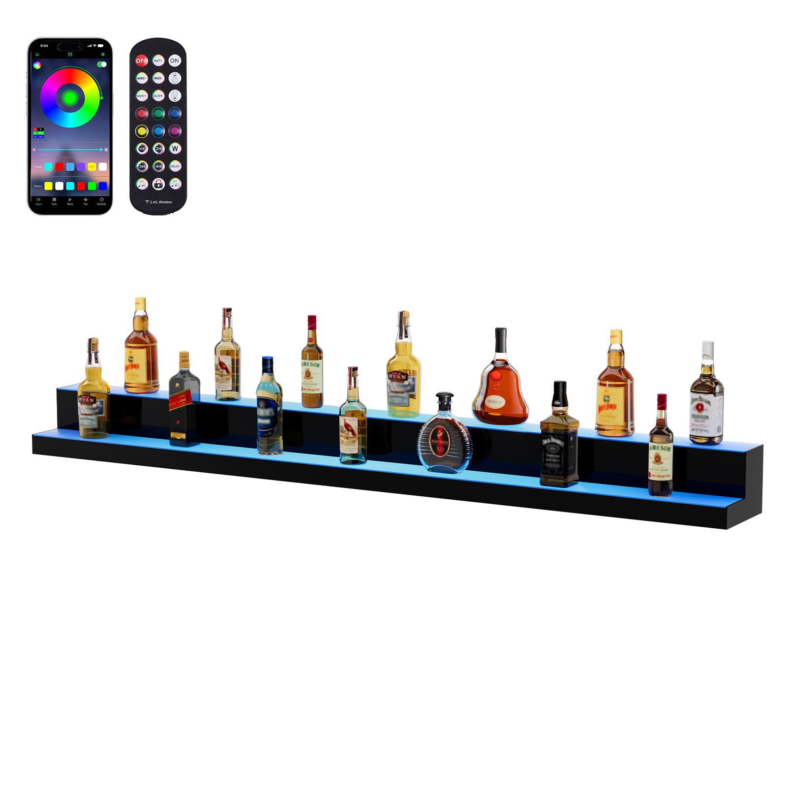 16/48/72"1-4 Steps LED Lighted Liquor Bottle Display Bar Shelf App Control - Picture 111 of 134