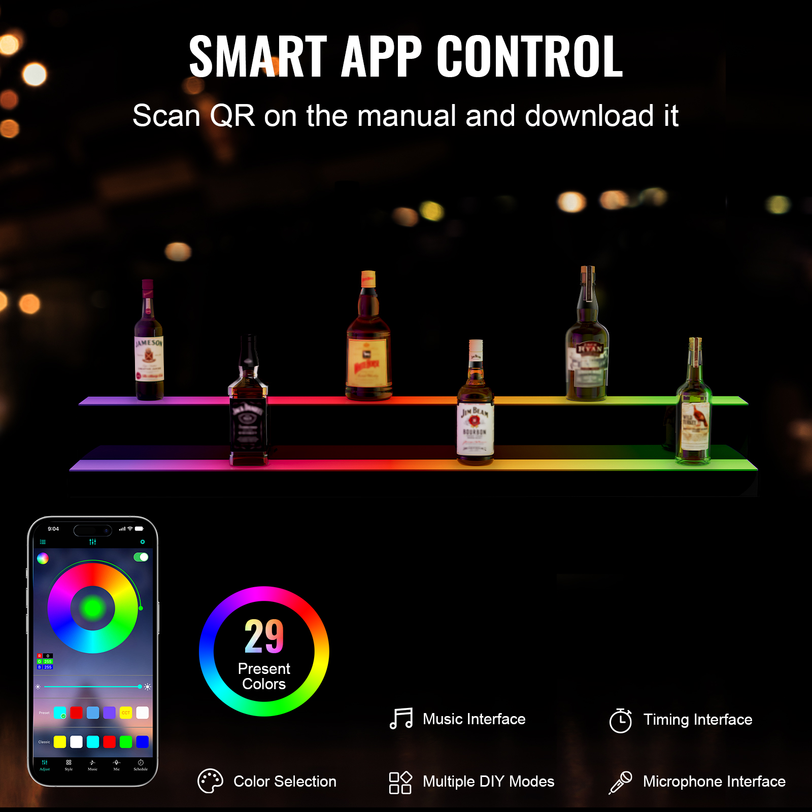 16/48/72"1-4 Steps LED Lighted Liquor Bottle Display Bar Shelf App Control - Picture 53 of 134