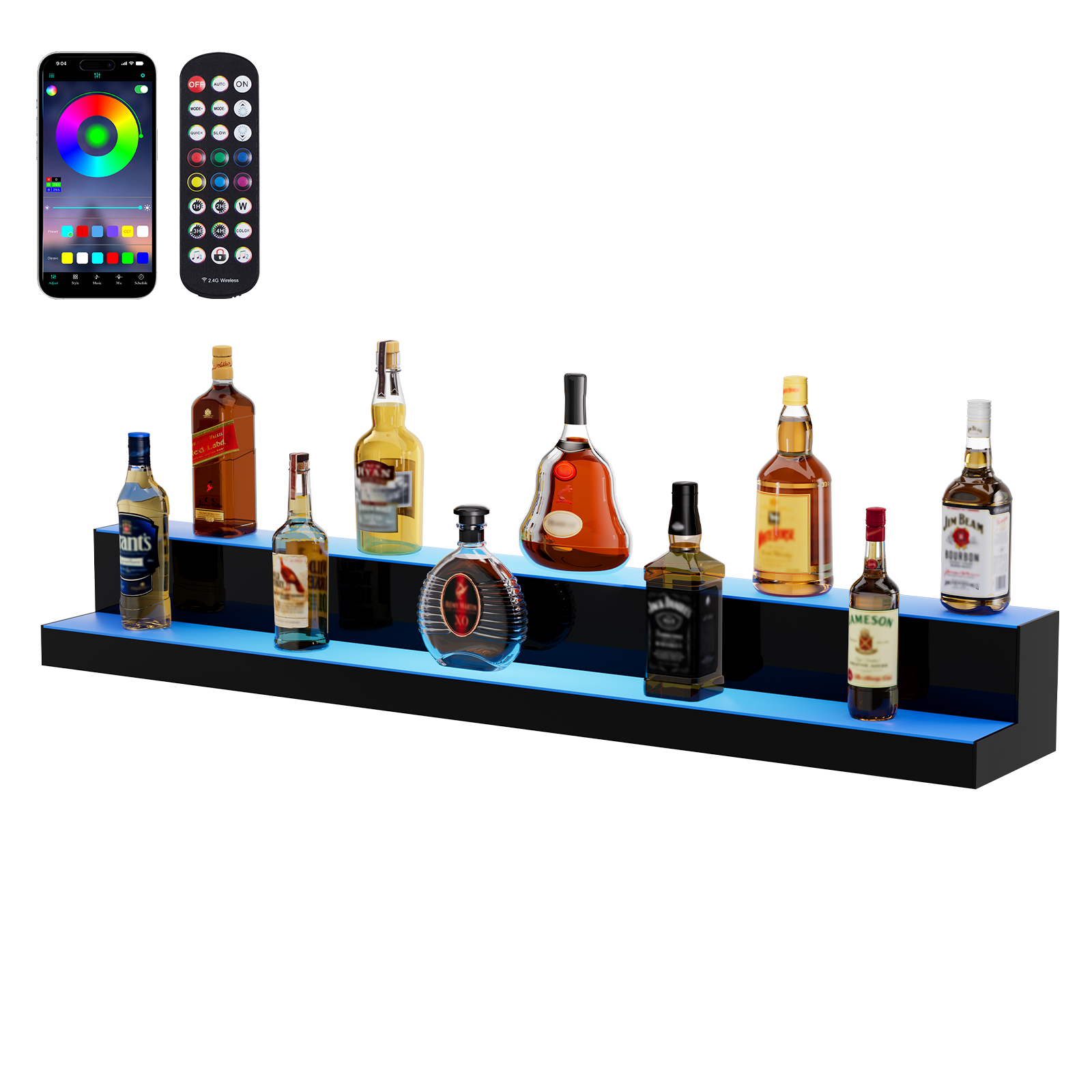 16/48/72"1-4 Steps LED Lighted Liquor Bottle Display Bar Shelf App Control - Picture 51 of 134