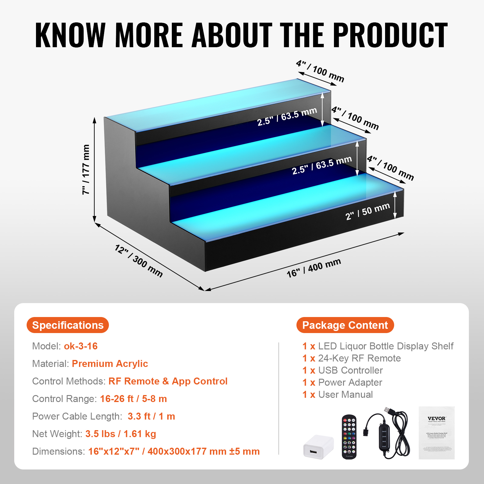 16/48/72"1-4 Steps LED Lighted Liquor Bottle Display Bar Shelf App Control - Picture 20 of 134