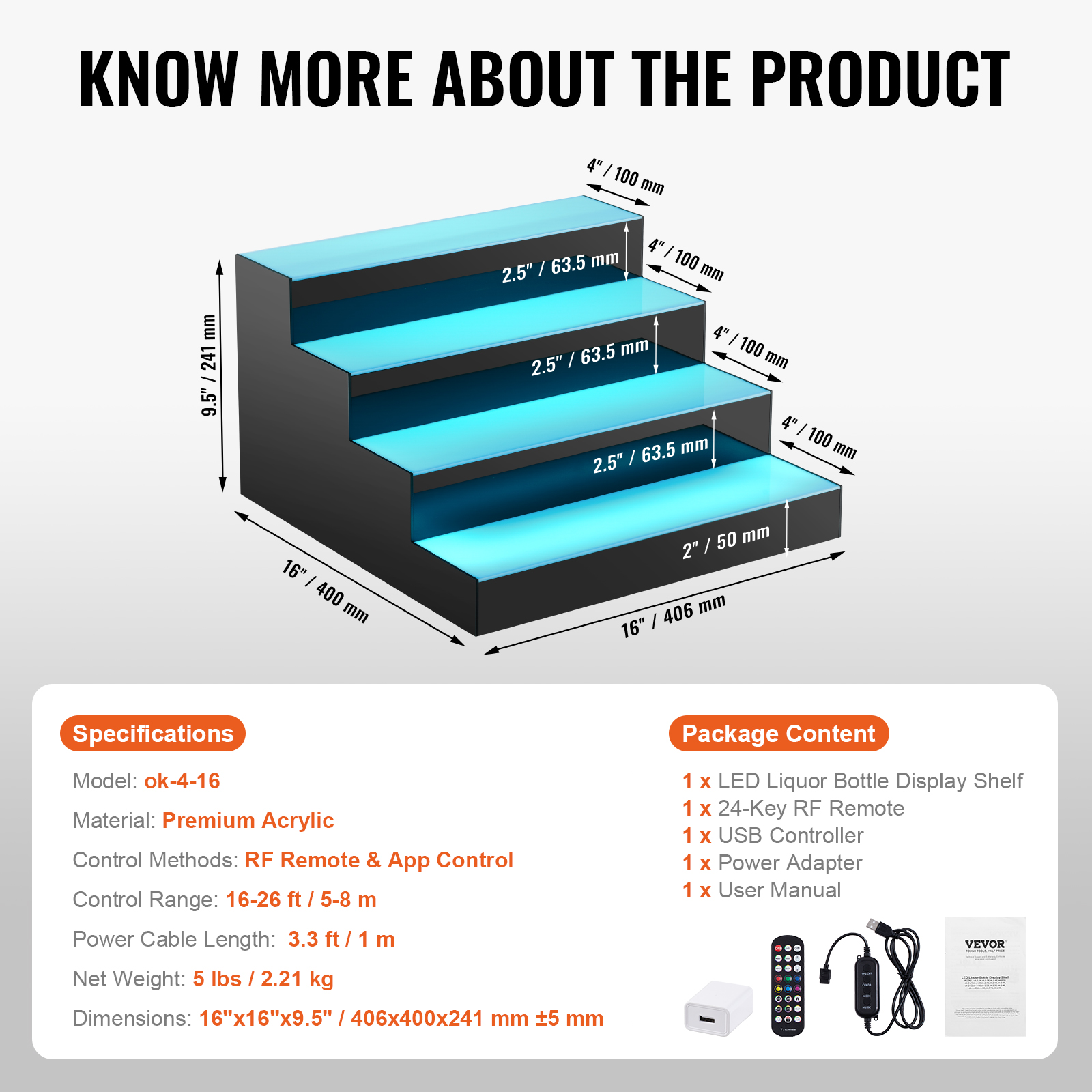 16/48/72"1-4 Steps LED Lighted Liquor Bottle Display Bar Shelf App Control - Picture 128 of 134