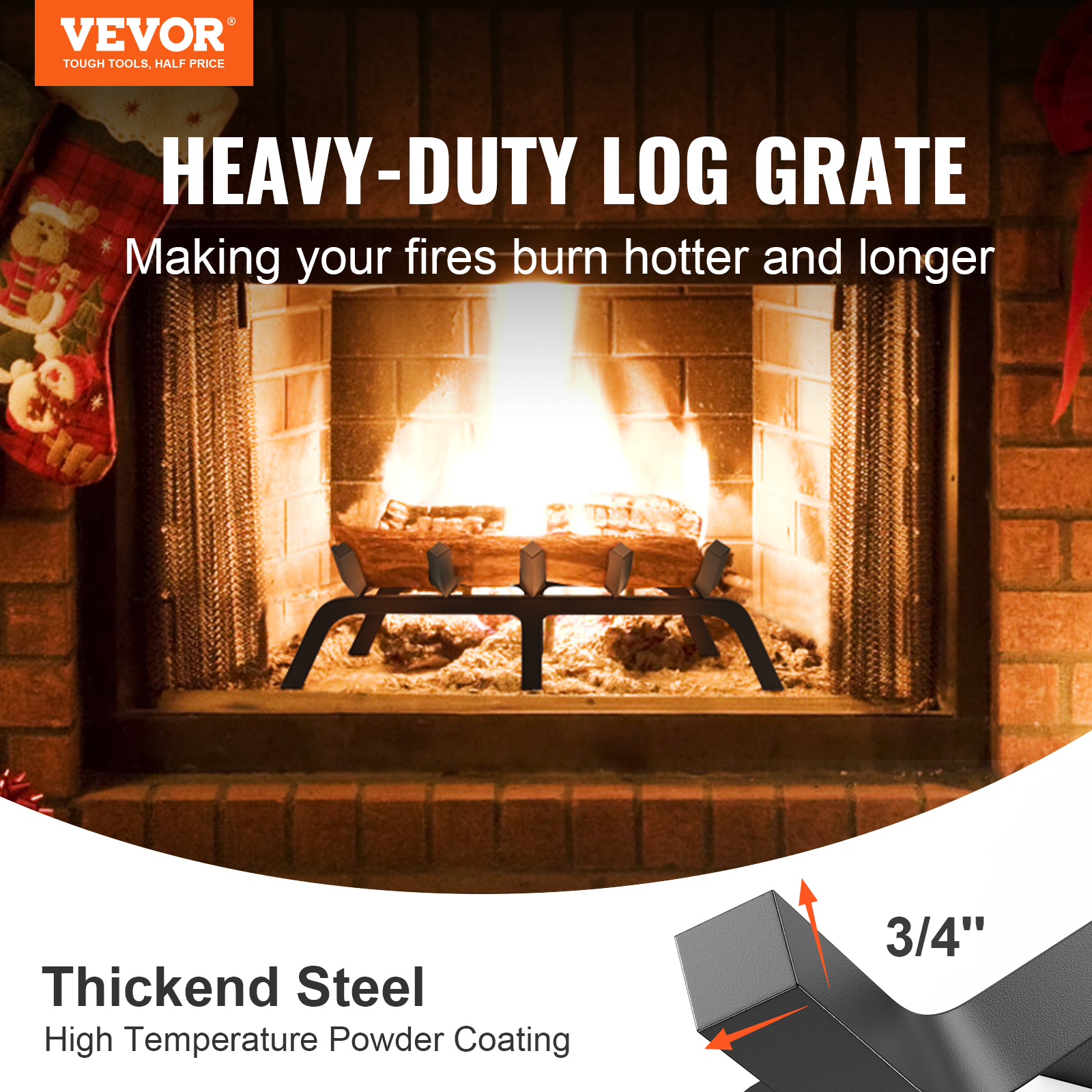 VEVOR 24 inch Fireplace Log Grate Powder-coated Steel wood Burning Rack  Holder 644097076281 | eBay