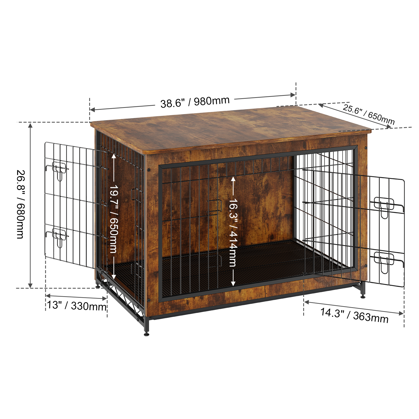 VEVOR Dog Crate Furniture, 38 inch Wooden Dog Crate with Double Doors ... - Dog Crate Gate Non-Stick Door Material