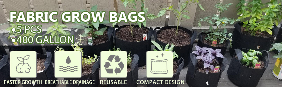 Details about   5Pcs 400 Gallon Fabric Grow Bags Black Planter Smart Plant Root Pots Container 