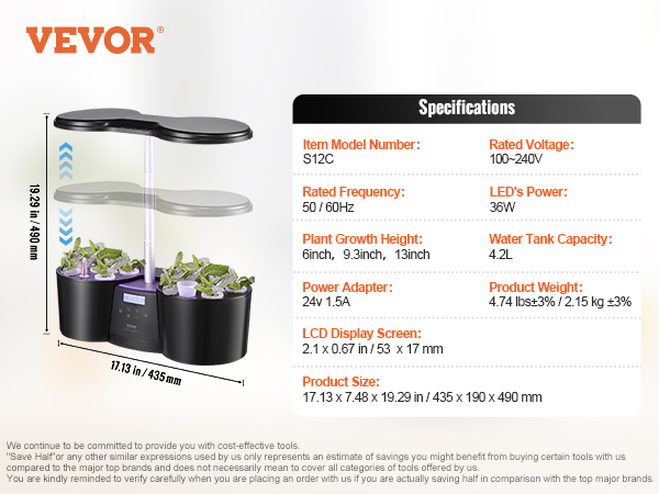 Vevor Hydroponics Growing System Pods Indoor Growing System Indoor