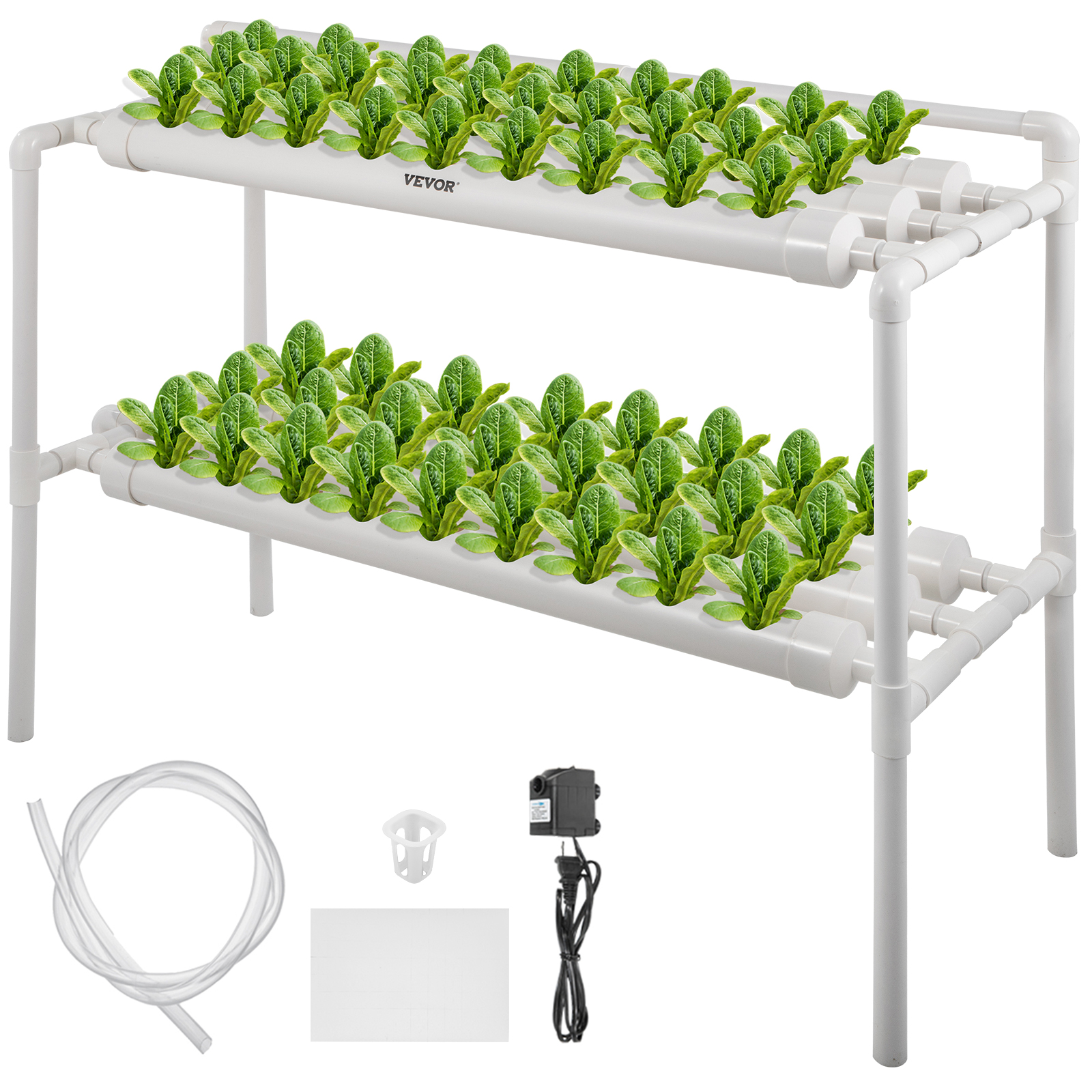 VEVOR 2 Layers 54 Plant Sites Hydroponic Site Grow Kit 6 Pipes Hydroponic Growing System Water Culture Garden Plant System for Leafy Vegetables Lettuce Herb Celery Cabbage