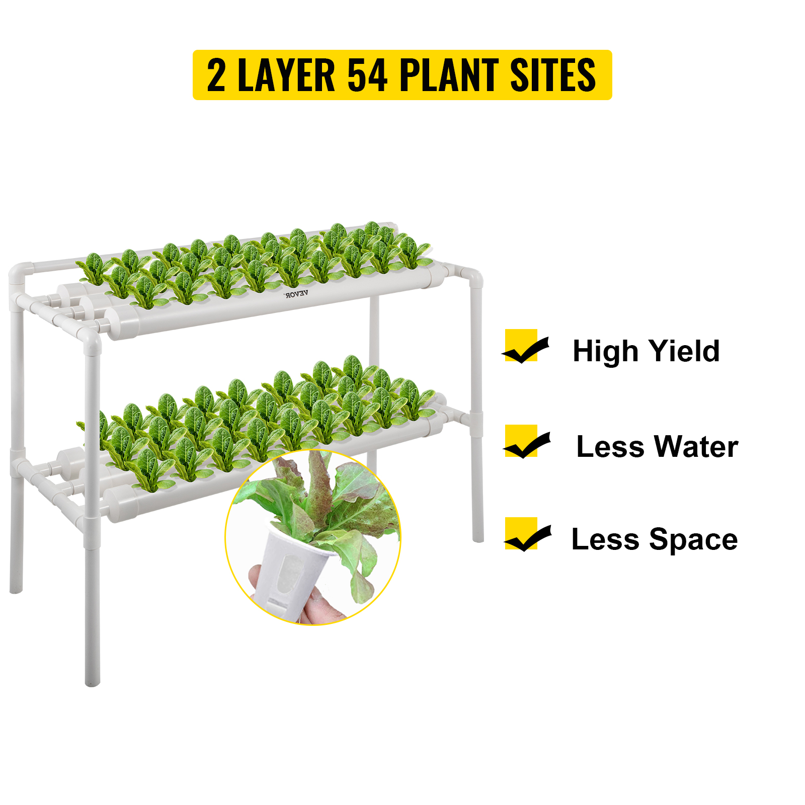 TECHTONGDA Hydroponic Grow Kit System 6 Pipes 54 Plant Indoor Vegetable Planting 