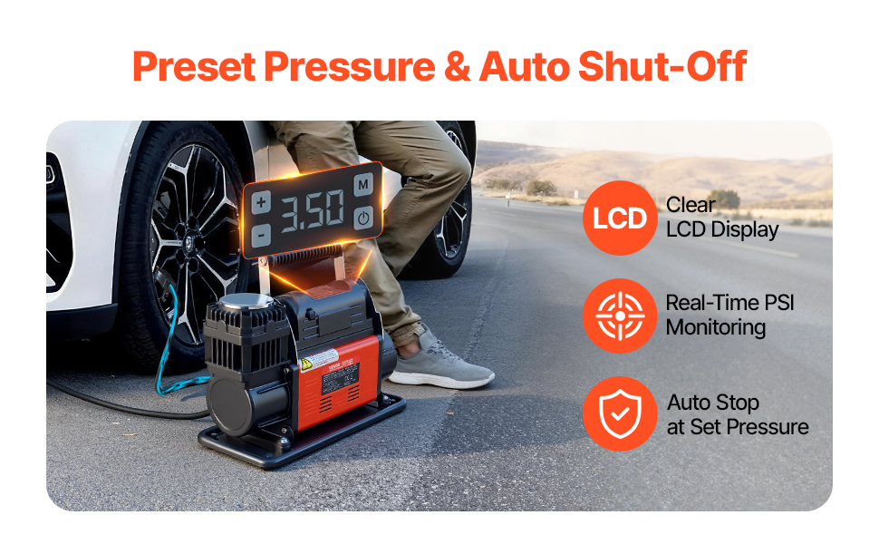 Compresor Automático con Motor 12 V Inflador Portátil de