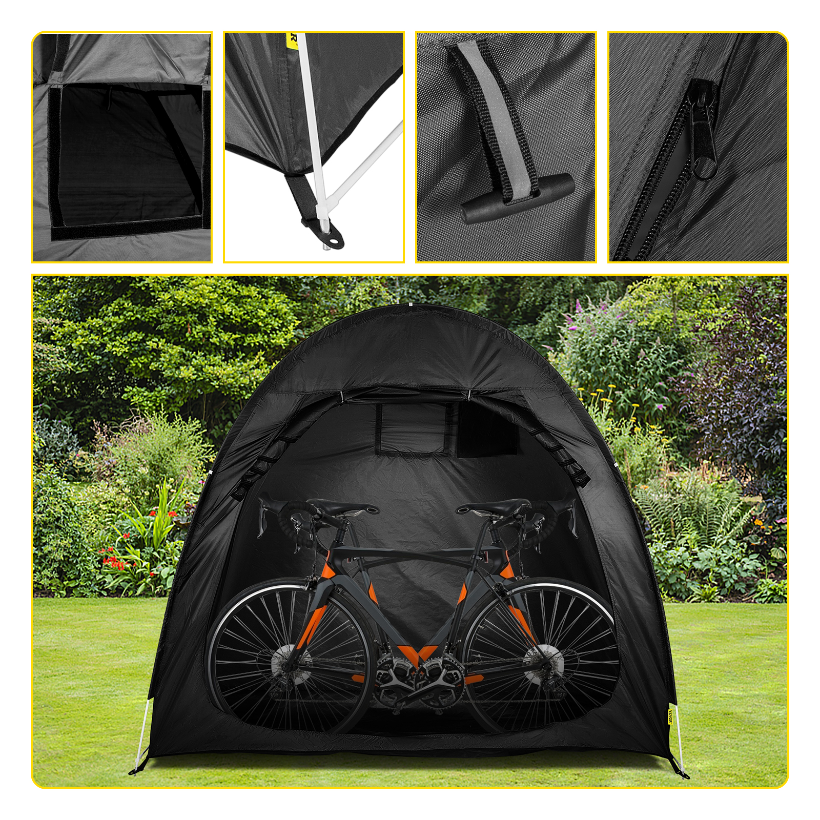 Bicycle Tent Bike Shed for Garden Outdoor Storage Dustproof and Waterproof Canopy Cover for Backyard Camping Hiking Convenient to Carry Black 