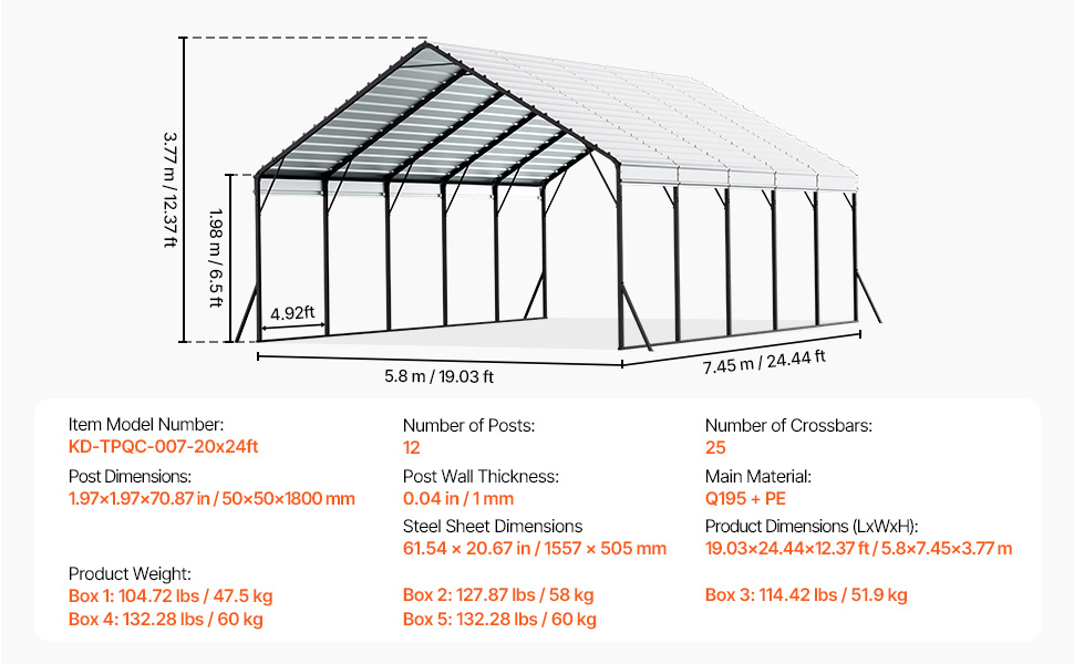 Heavy Duty Carport 20 x 24 FT details