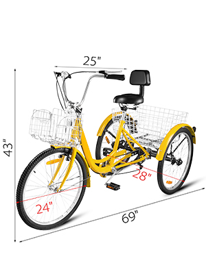Triciclos para adultos, bicicleta plegable de 3 ruedas con asiento trasero  y cesta de compras, bicicletas de 3 ruedas de 20 pulgadas, triciclo de