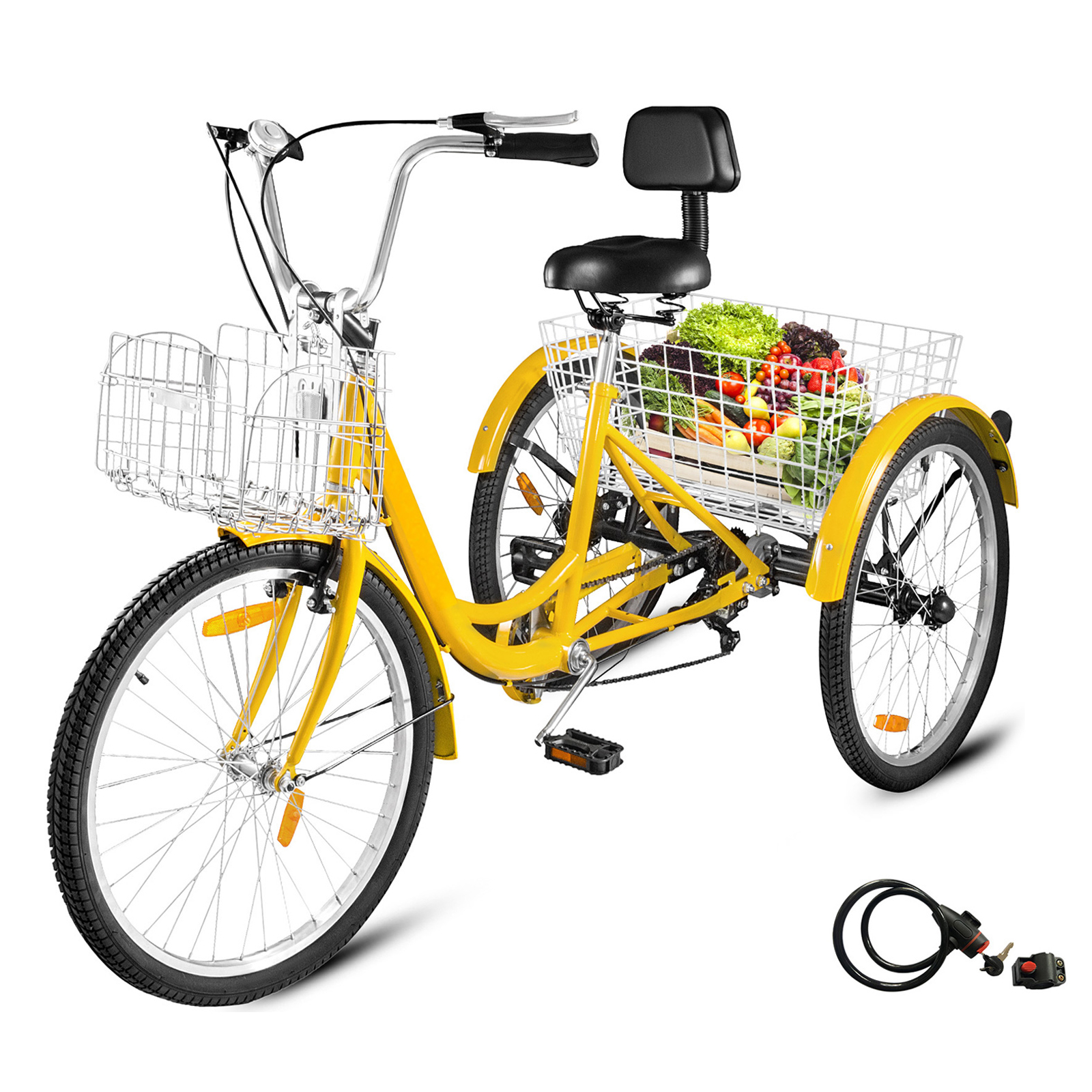 Weight 56.7 LB 3 Wheel Bikes for Adults Tricycle for Adults 24 Inch Trike 330LB Load Fit Adults/Seniors/Elderly Riders 5.25' to 5.9' Tall 7 Speed Three Wheel Bikes for Adults with Large Basket 