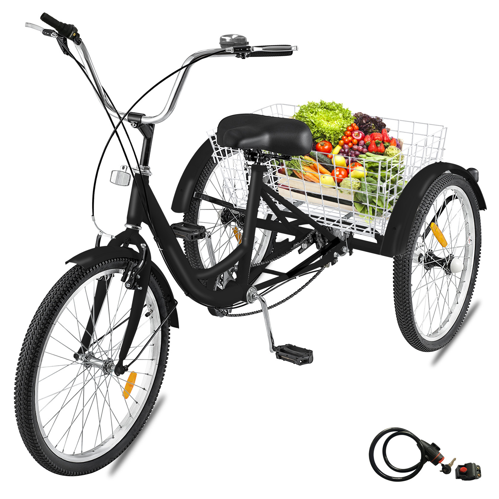 Triciclo VEVOR para adultos, ruedas de 24 pulgadas, triciclo para adultos,  1 velocidad, 3 ruedas, bicicletas