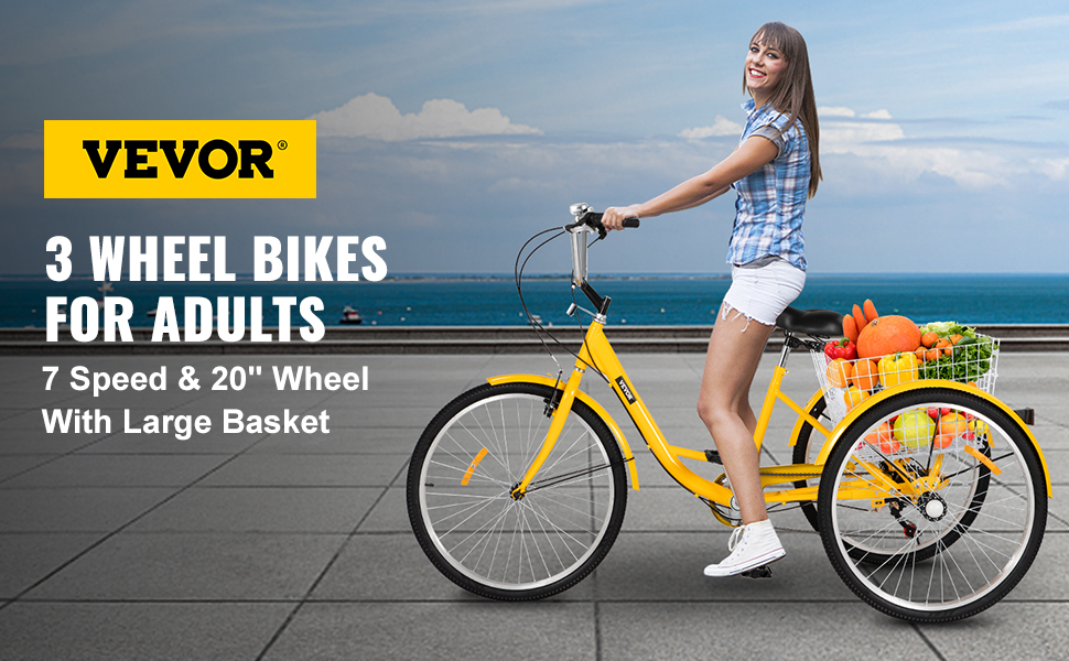 Triciclos para adultos, 3 ruedas de 20 pulgadas/24 pulgadas/26 pulgadas,  bicicleta de 7 velocidades con cesta de gran tamaño para compras y  ejercicios