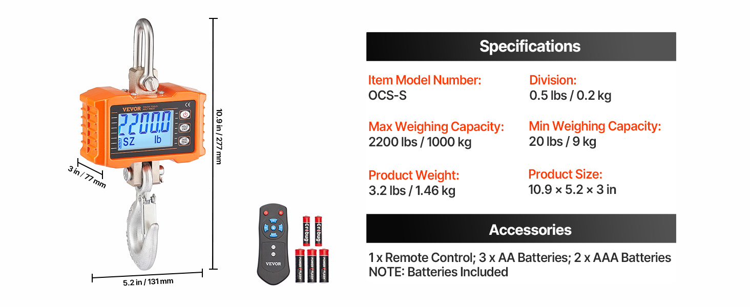 Digital crane scale,2200 lbs,LCD