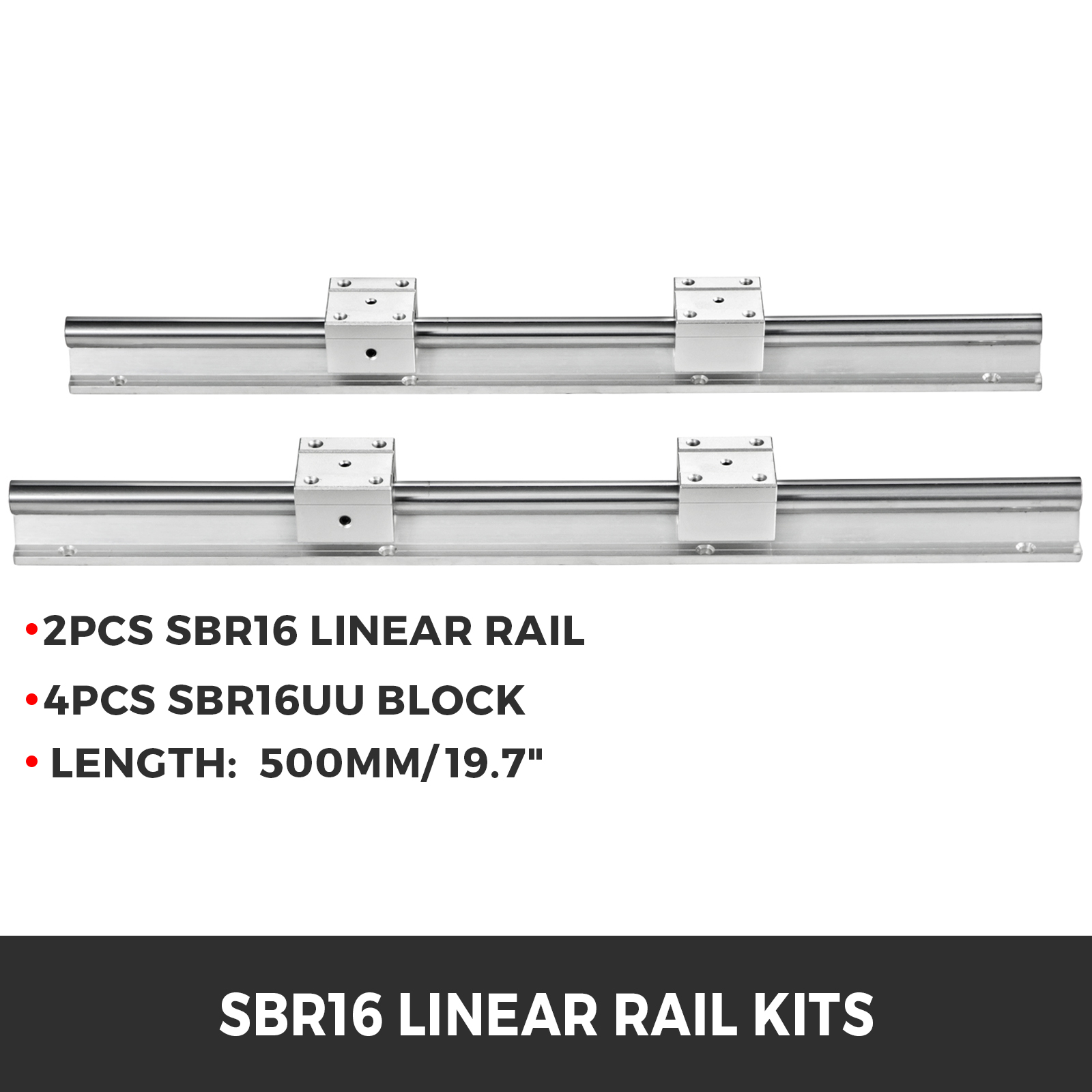 2 Set SBR16 16 mm 500 mm entièrement pris en charge Linéaire Rail avec bloc SBR16UU Roulement 