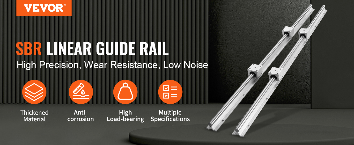 VEVOR Linear Guide Rail Set, SBR16 1000mm, 2 PCS 39.4 in/1000 mm SBR16 Guide Rails and 4 PCS SBR16UU Slide Blocks, Linear Rails and Bearings Kit for Automated Machines DIY Project CNC Router Machines