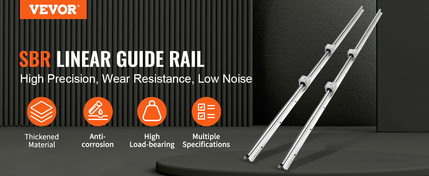 VEVOR Linear Guide Rail Set, SBR16 1500mm, 2 PCS 59 in/1500 mm SBR16 Guide Rails and 4 PCS SBR16UU Slide Blocks, Linear Rails and Bearings Kit for Automated Machines DIY Project CNC Router Machines