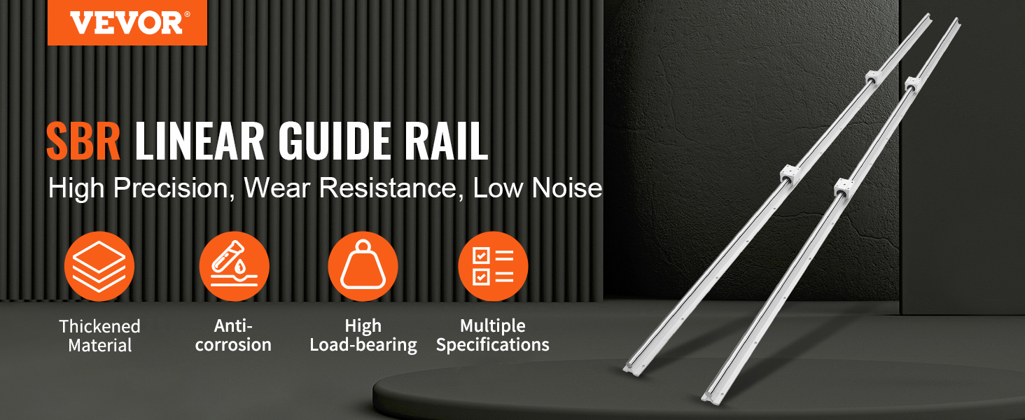 VEVOR Linear Guide Rail Set, SBR20 2200mm, 2 PCS 86.6 in/2200 mm SBR20 Guide Rails and 4 PCS SBR20UU Slide Blocks, Linear Rails and Bearings Kit for Automated Machines DIY Project CNC Router Machines