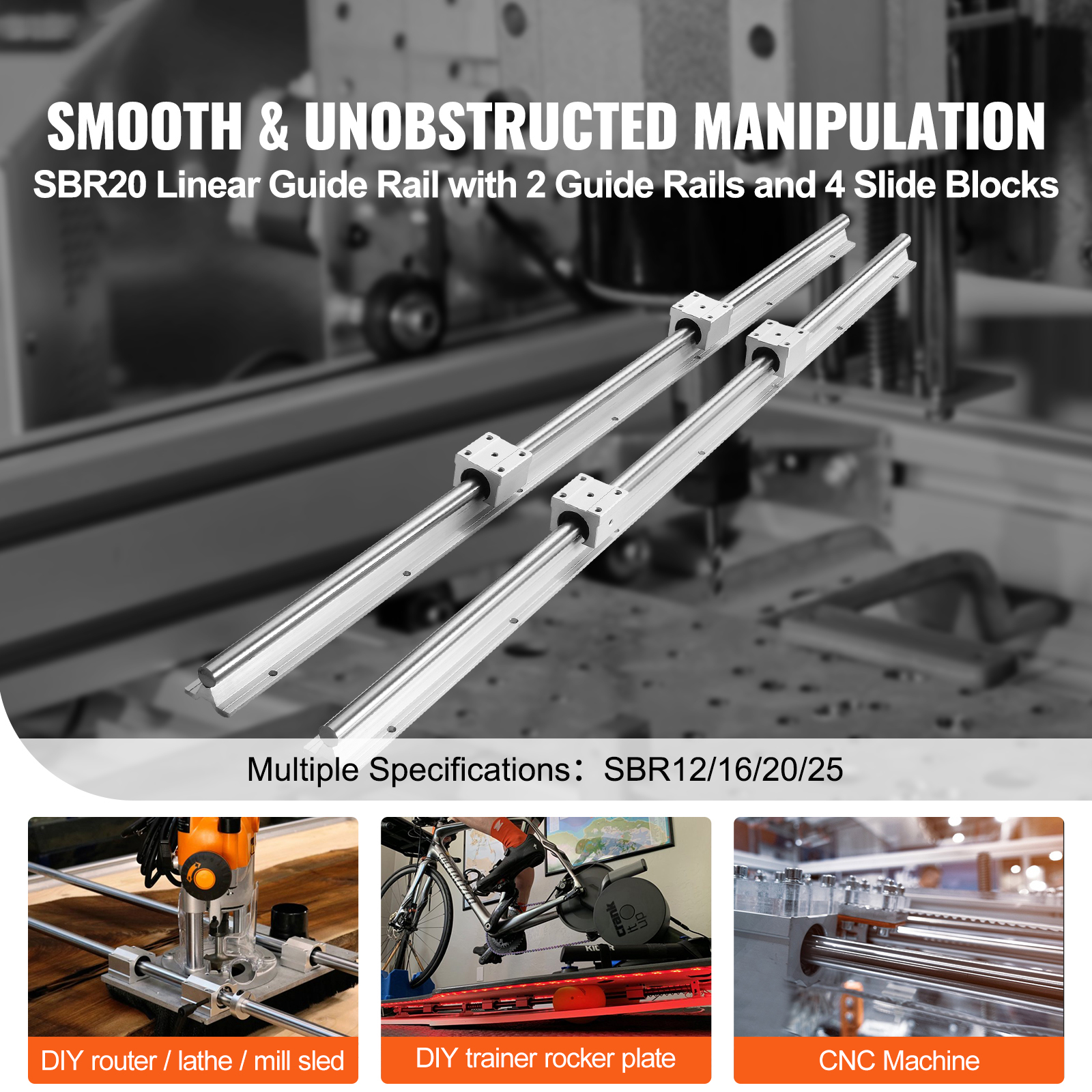 2PCS SBR/SFC Linear Guide Rail Slide Rail 4 PCS Bearing Block Rail Support - Produktbild 1