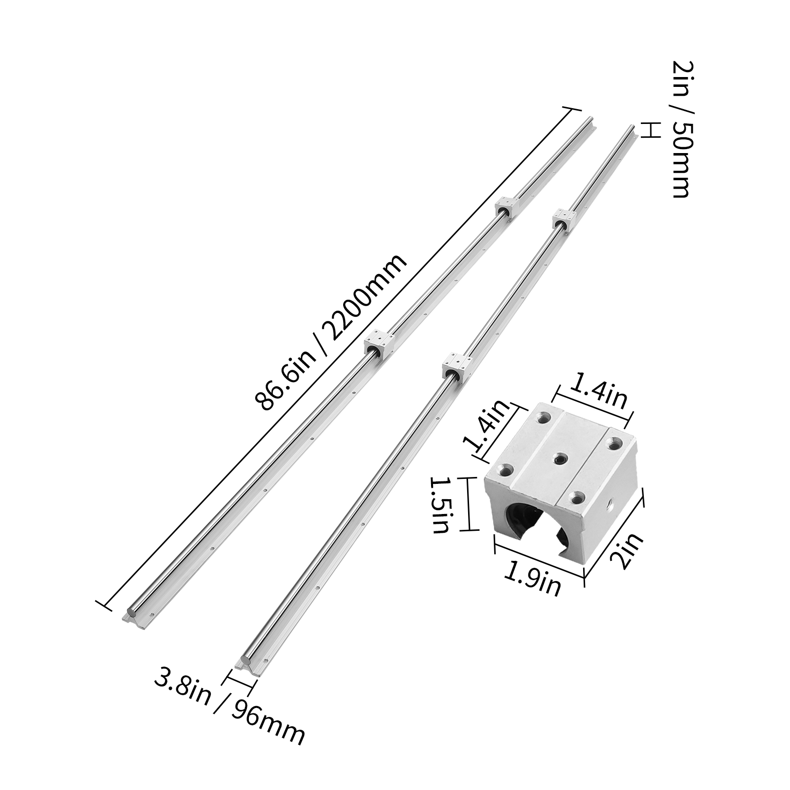 2PCS SBR/SFC Linear Guide Rail Slide Rail 4 PCS Bearing Block Rail Support - Produktbild 7